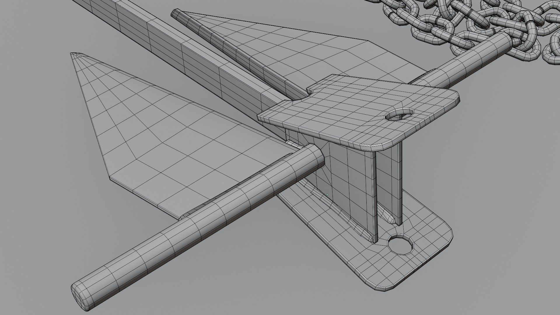 Danforth Anchor with Chain Set 3D model_12