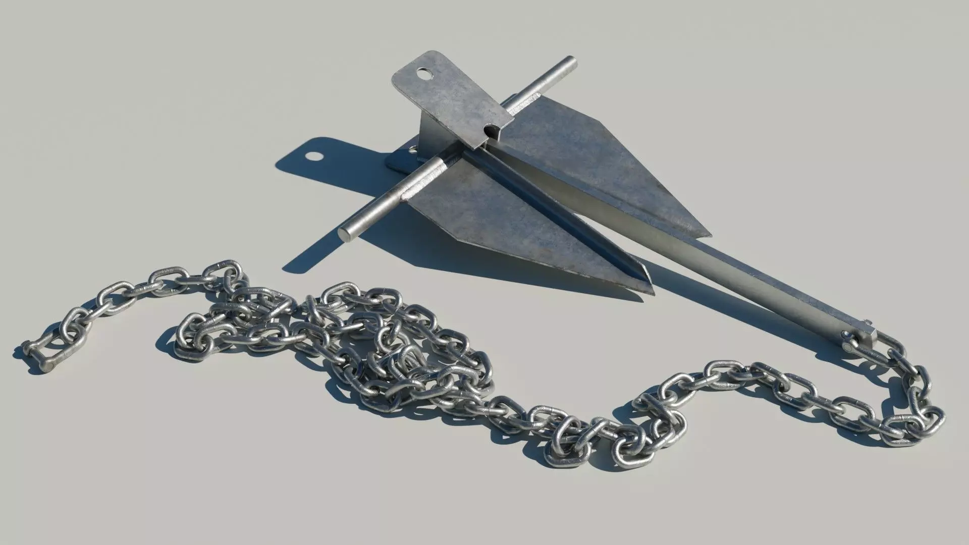 Danforth Anchor with Chain Set 3D model_0