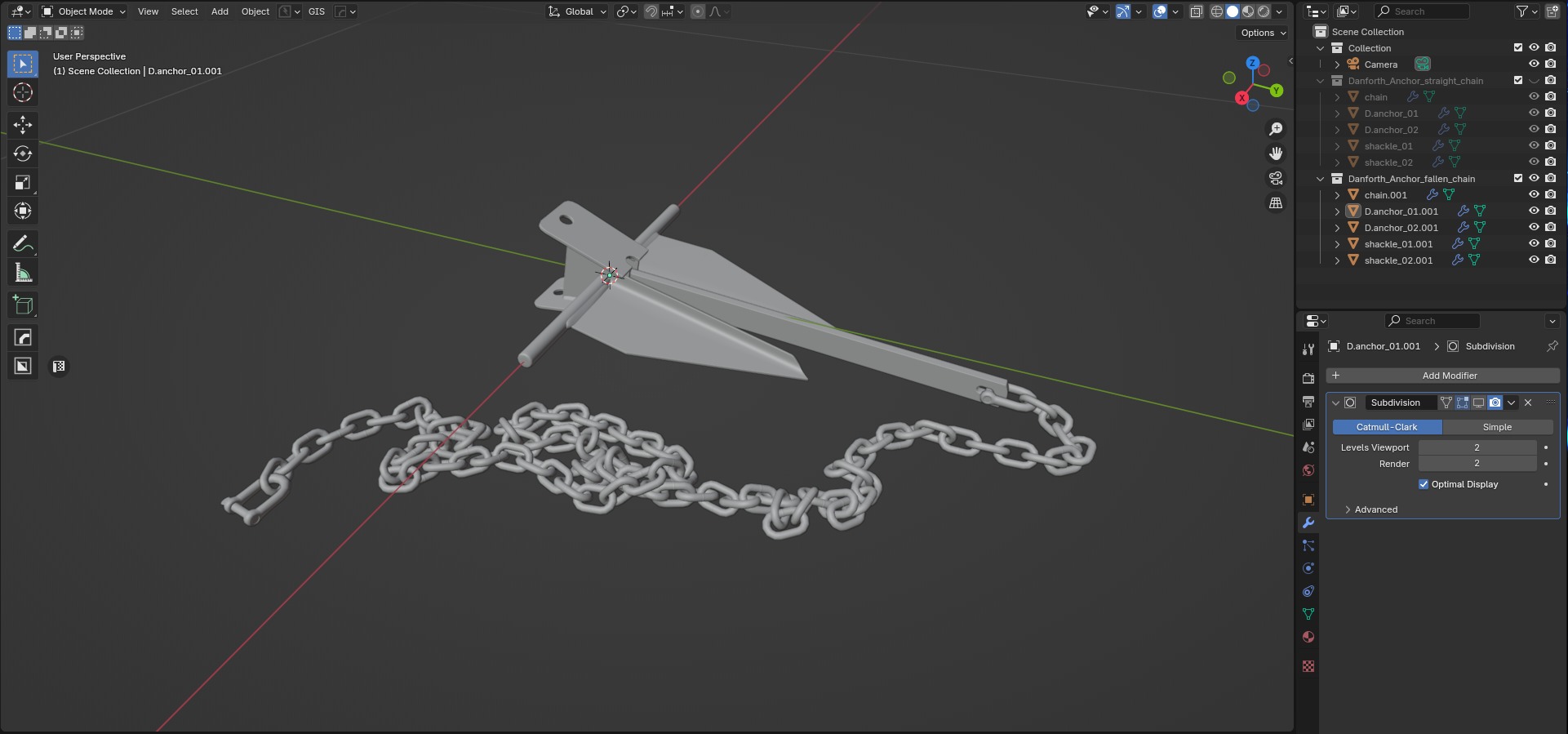 Danforth Anchor with Chain Set 3D model_17
