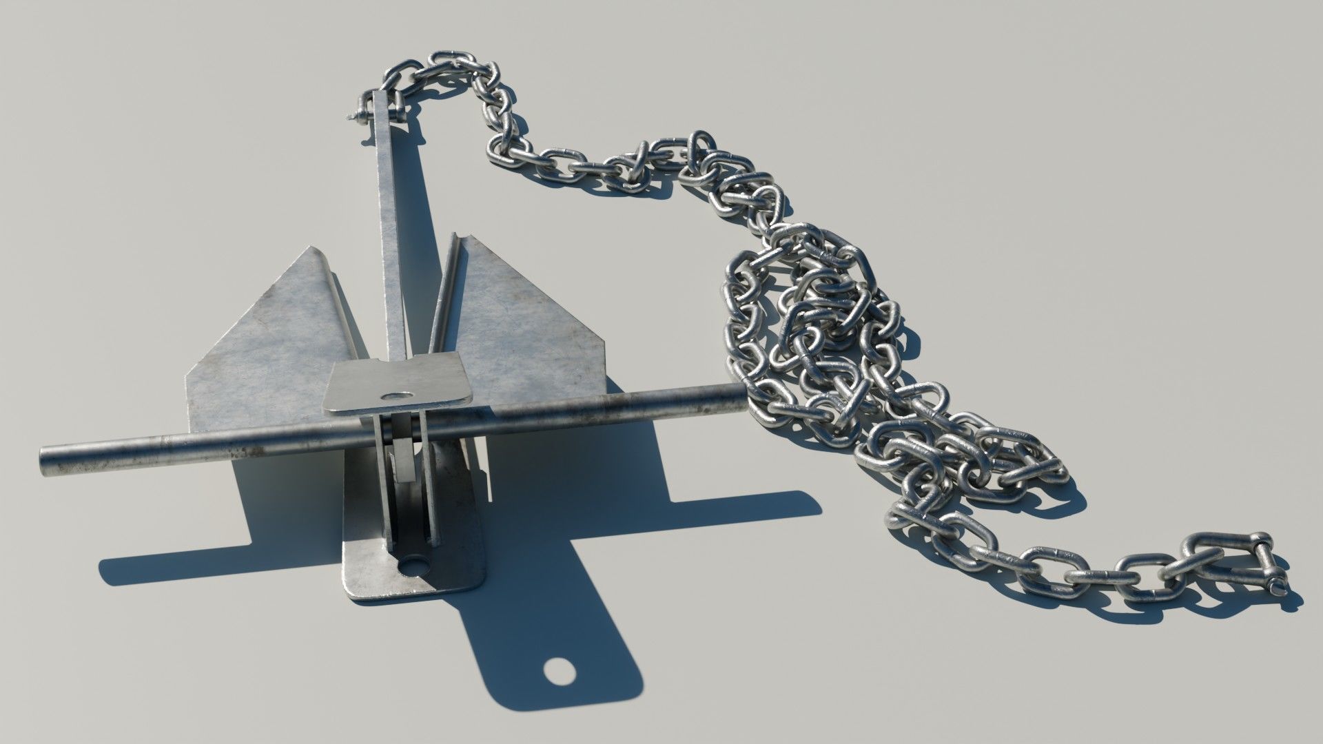 Danforth Anchor with Chain Set 3D model_1