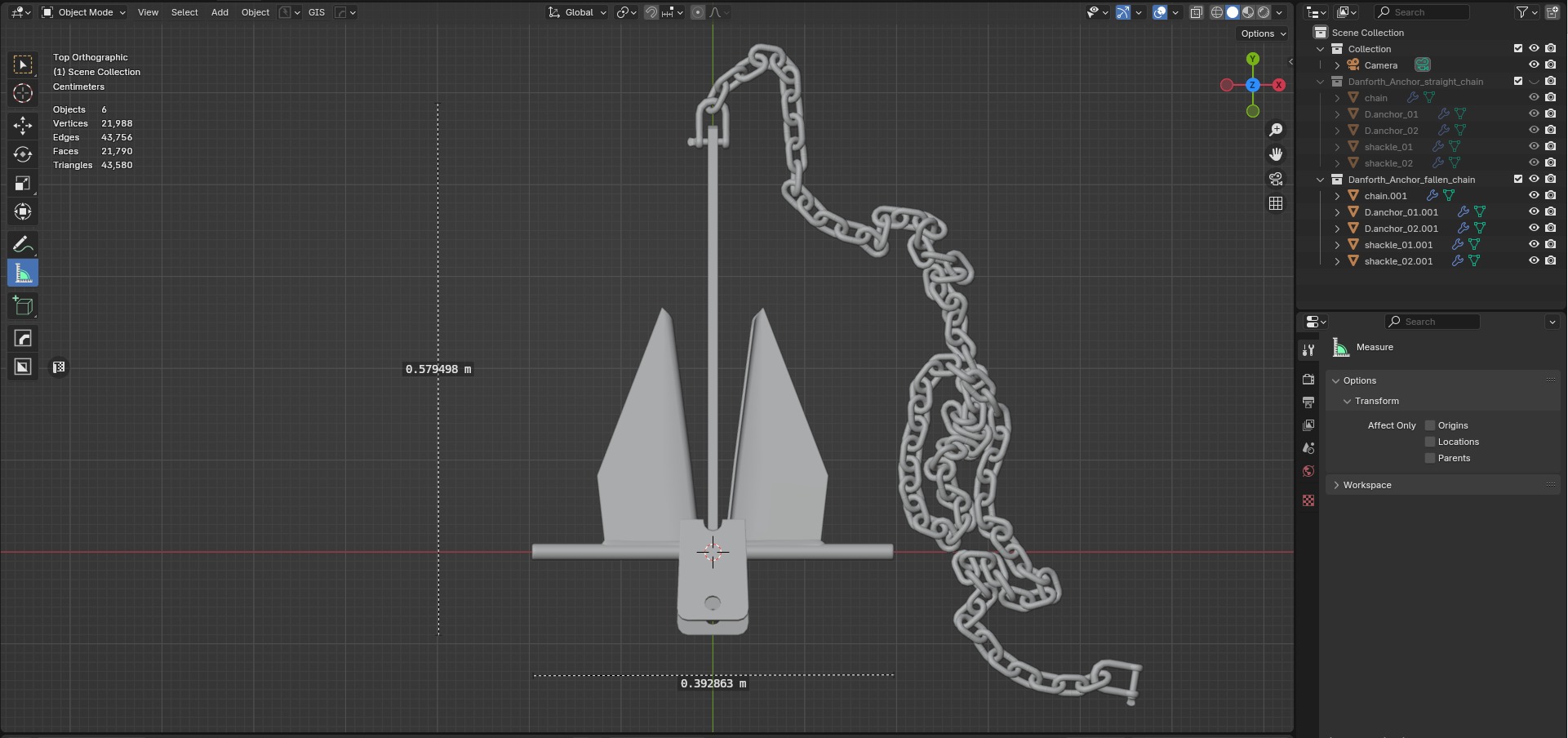 Danforth Anchor with Chain Set 3D model_18