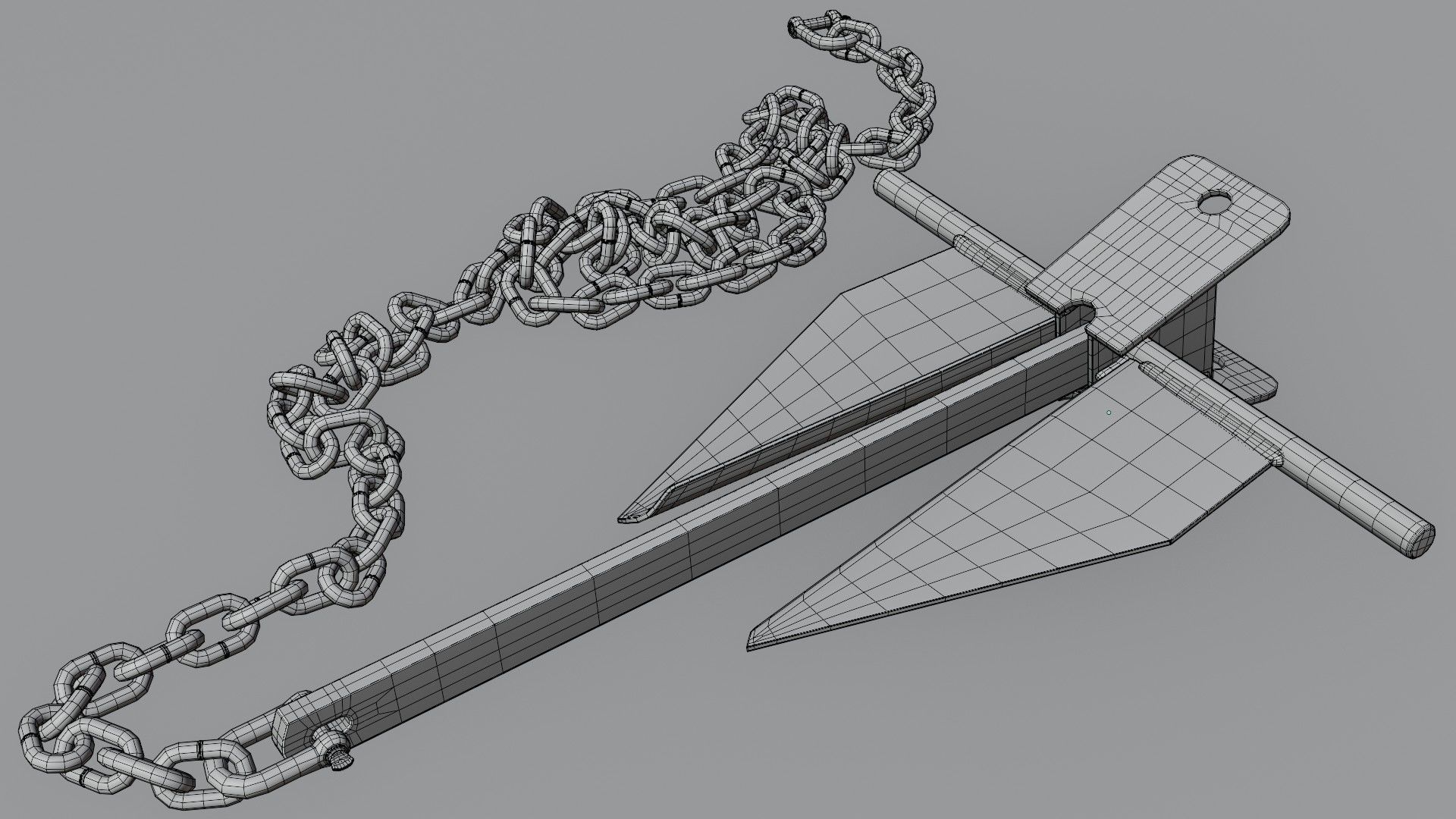 Danforth Anchor with Chain Set 3D model_10