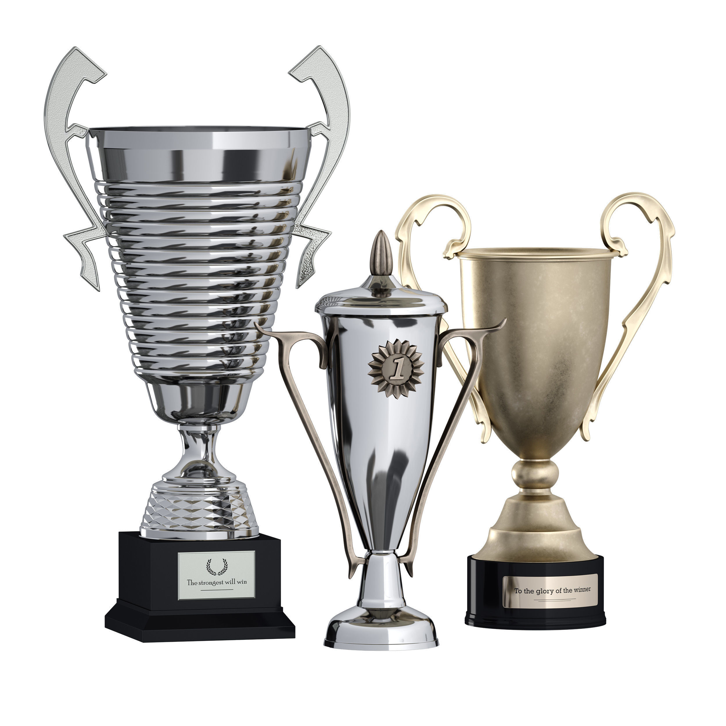 Sports award cup trophy Set of three cups 3D model_1