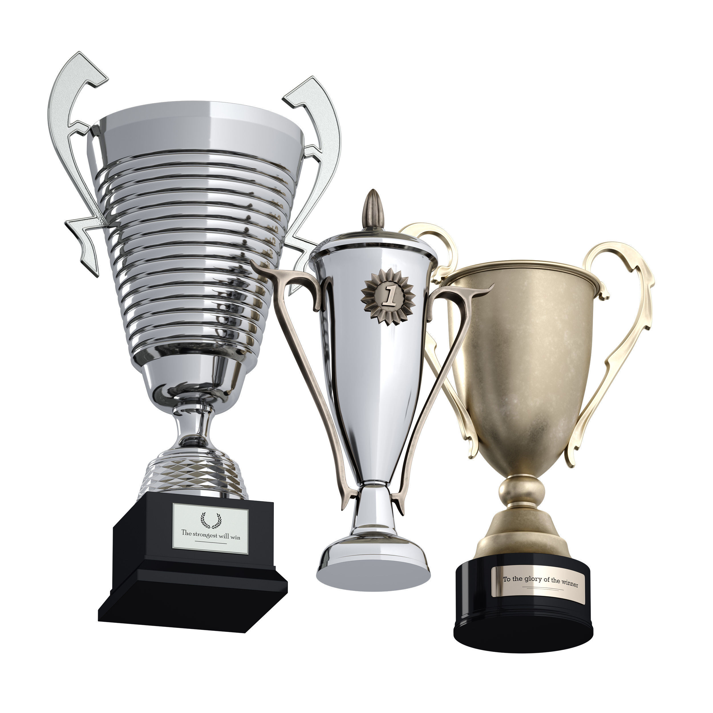 Sports award cup trophy Set of three cups 3D model_2