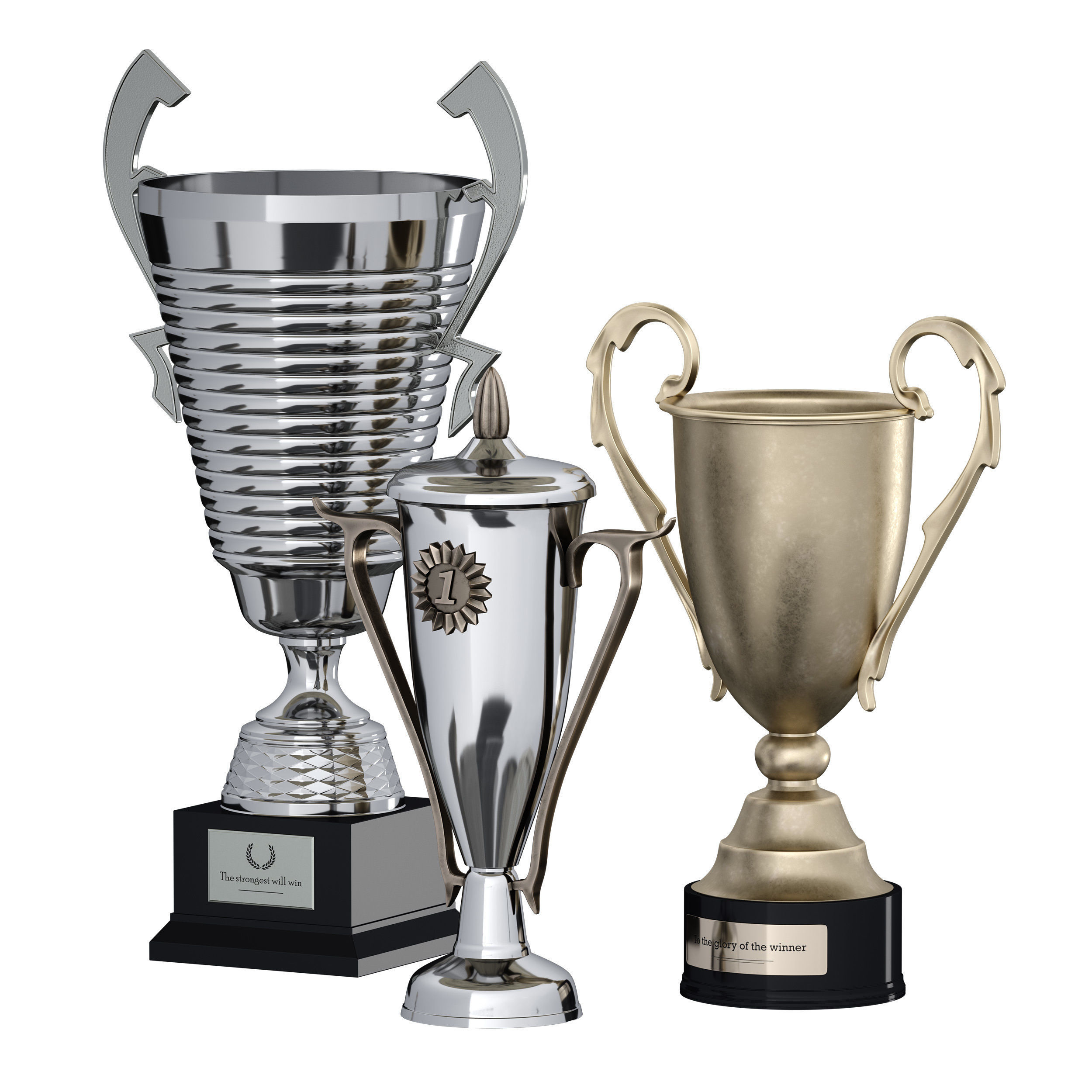 Sports award cup trophy Set of three cups 3D model_7