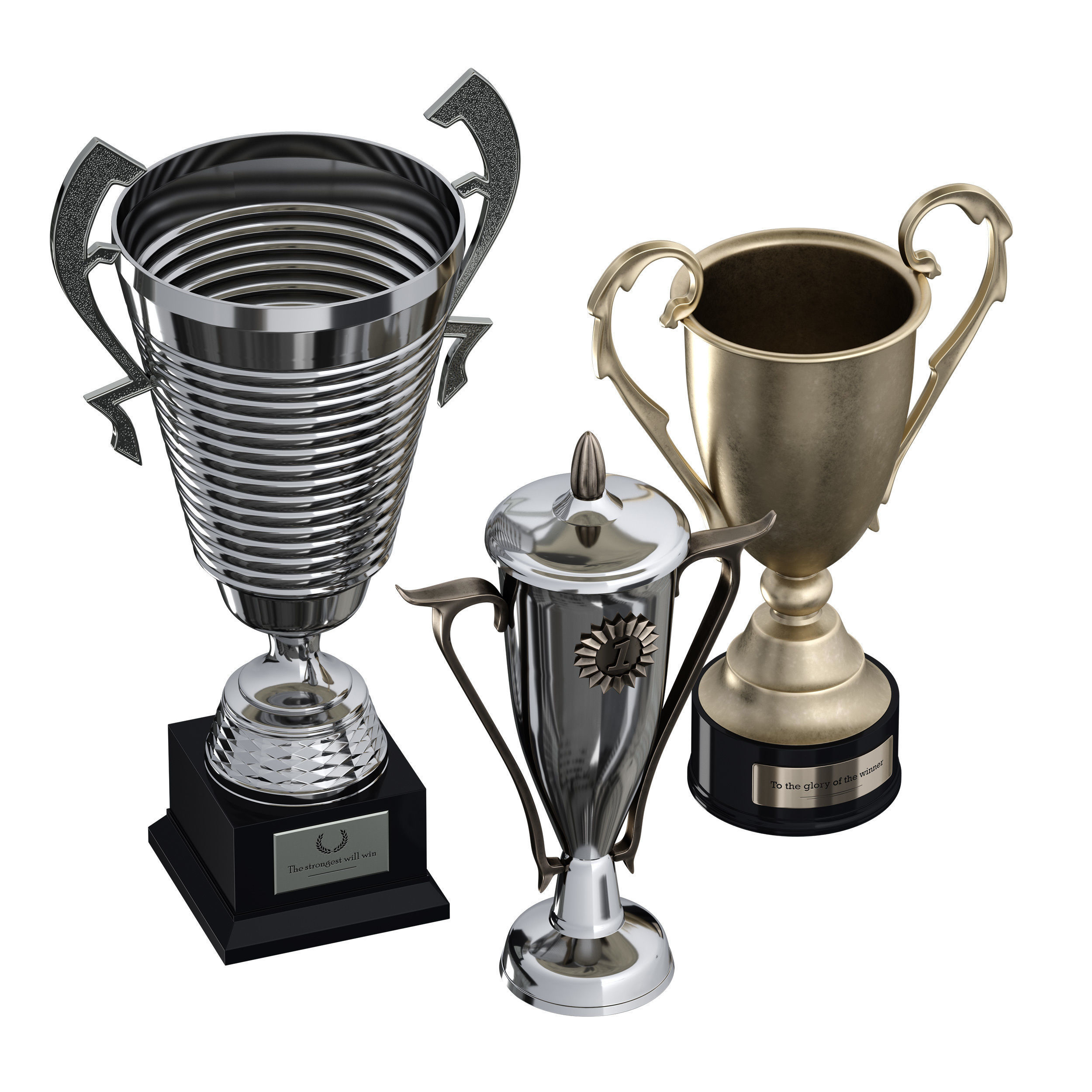 Sports award cup trophy Set of three cups 3D model_3