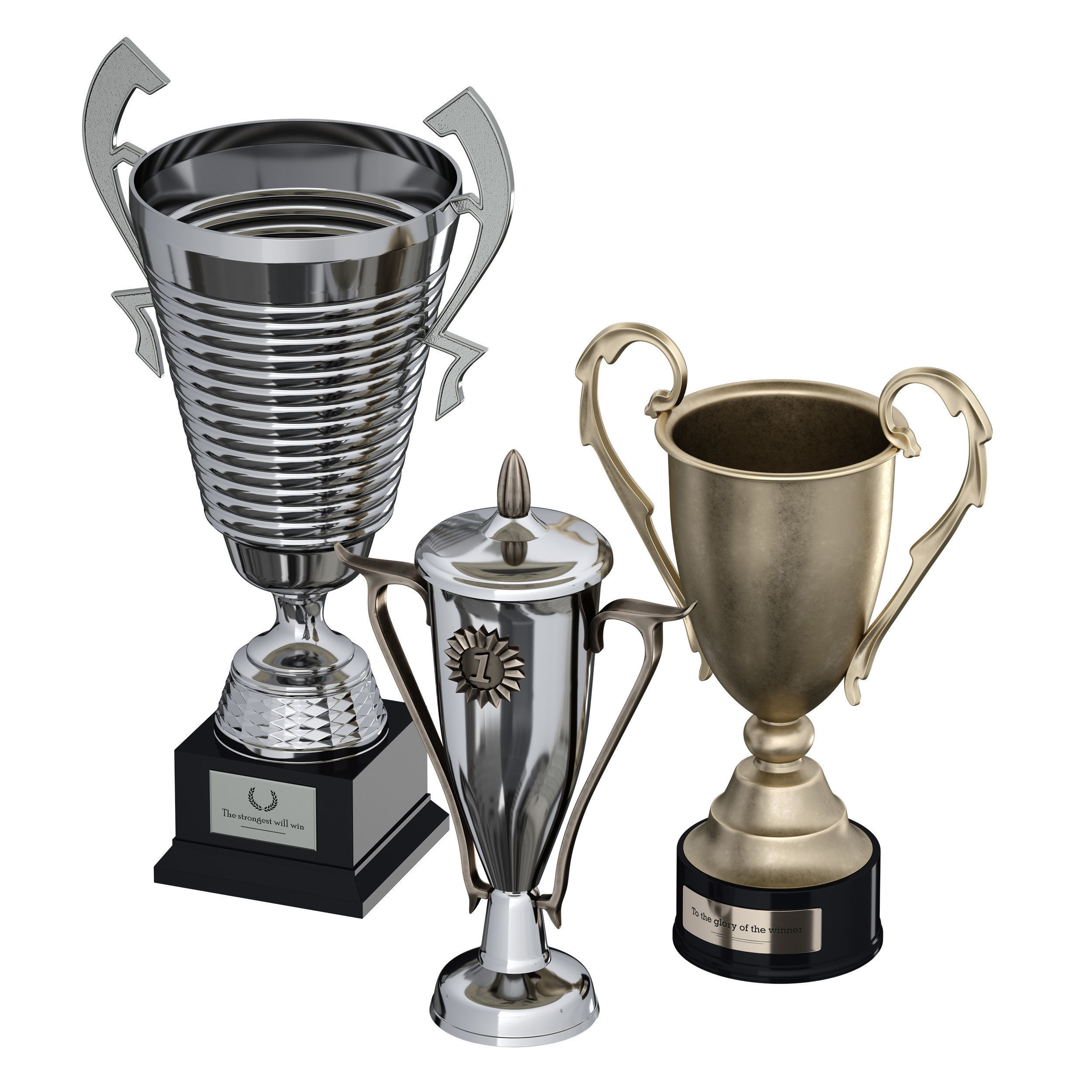 Sports award cup trophy Set of three cups 3D model_8