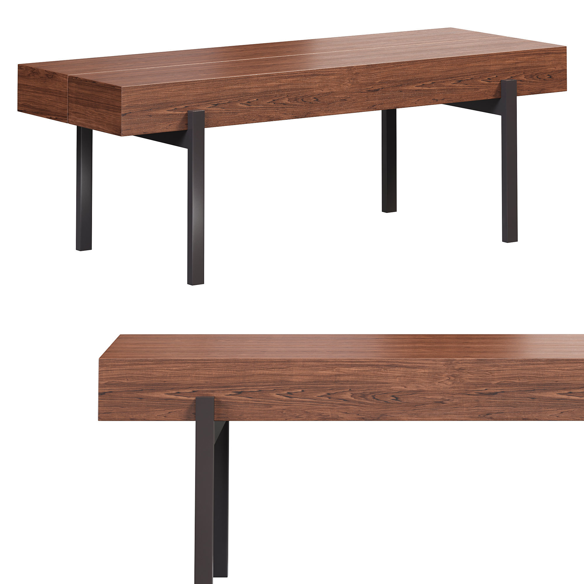 Rustic walnut coffee table by Homary 3D model_2