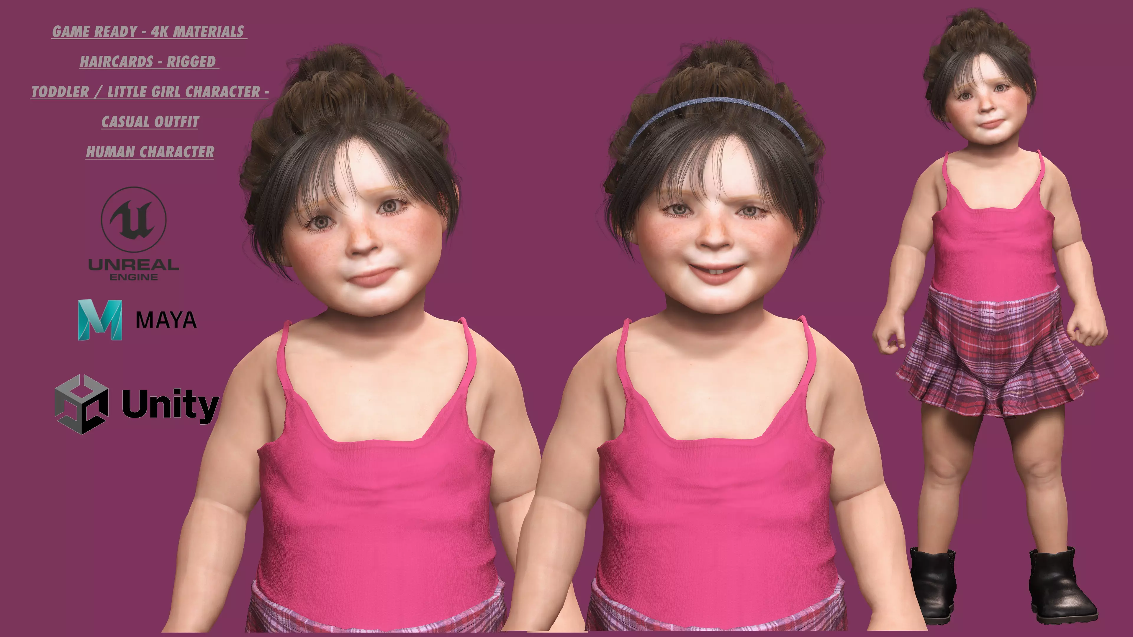 AAA 3D REALISTIC CHARACTER-EUROPEAN TODDLER or LITTLE GIRL 01 Low-poly 3D model_0
