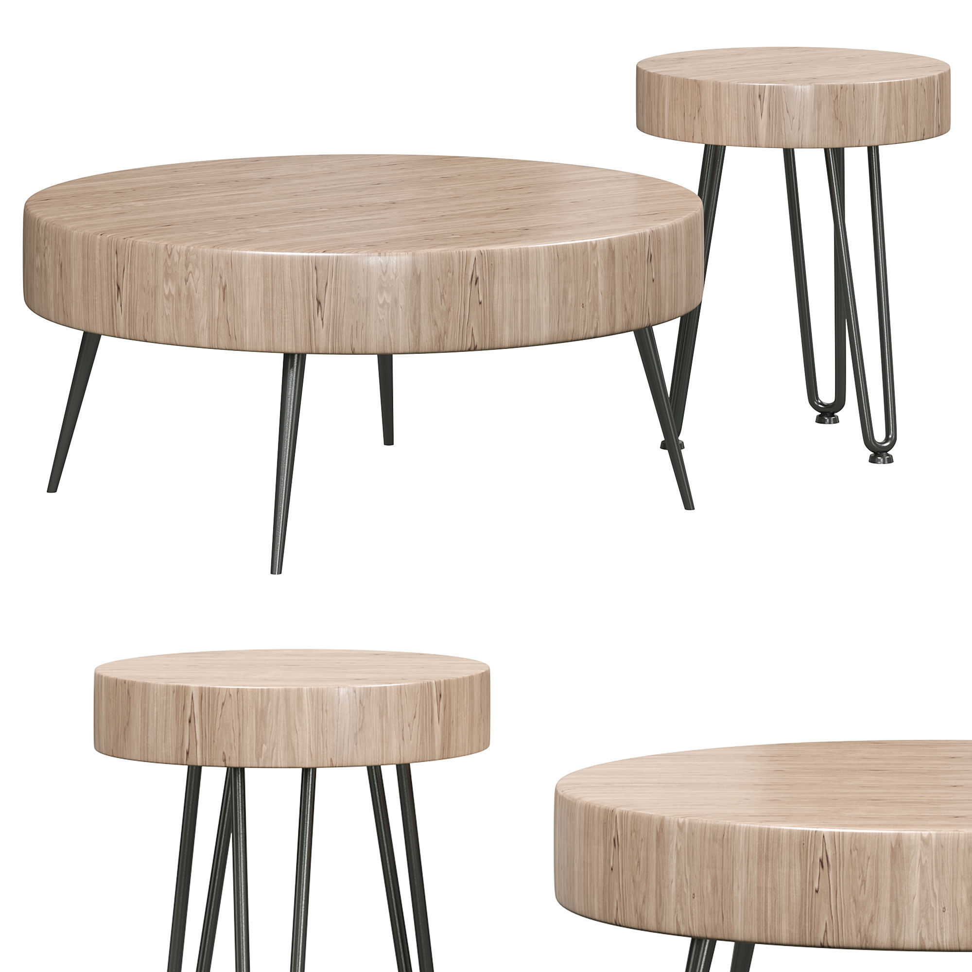 Solid wood 2 piece nesting coffee table by Homary 3D model_2