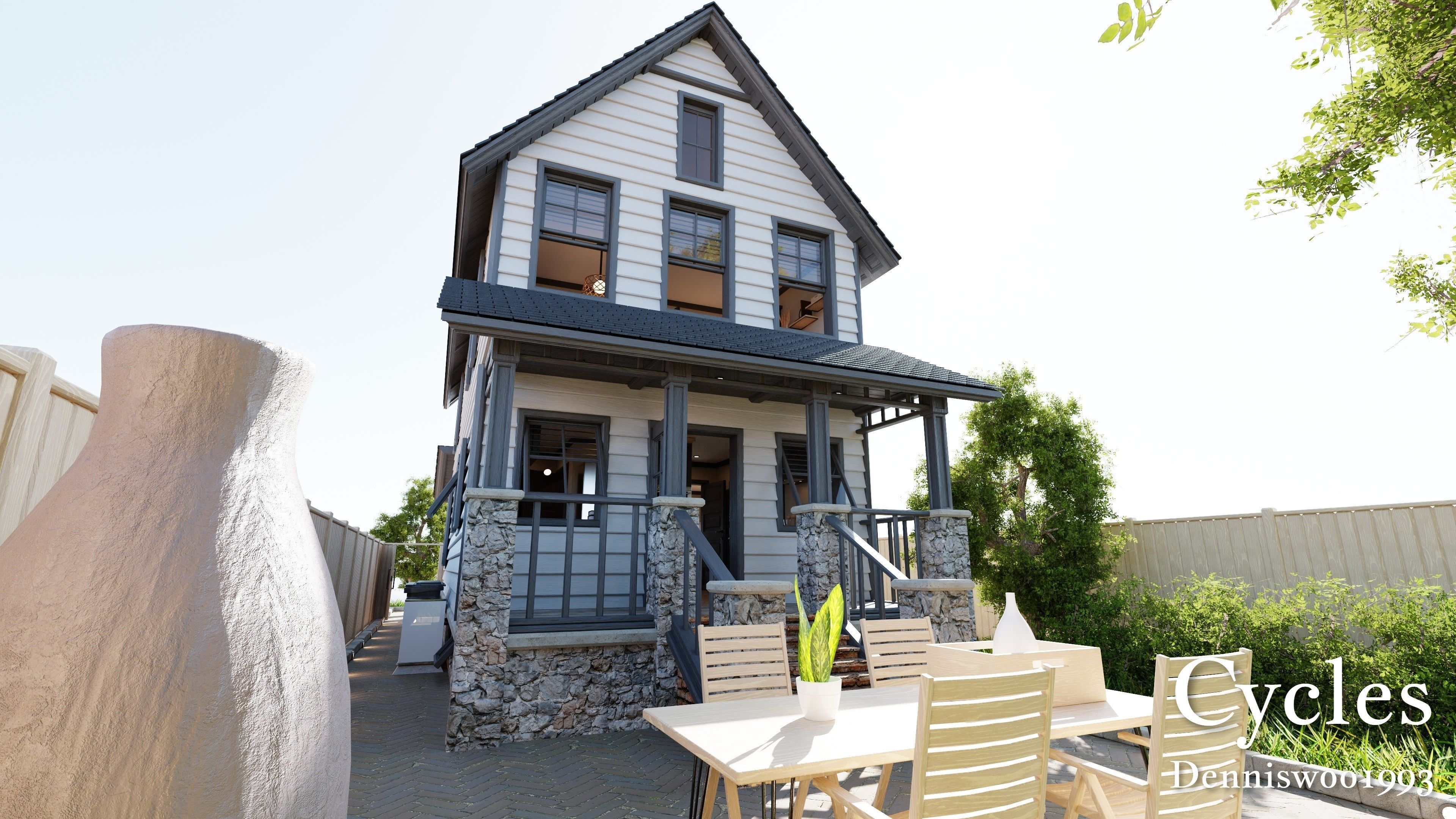 Modular Classic Style American House 4 Low-poly 3D model_16