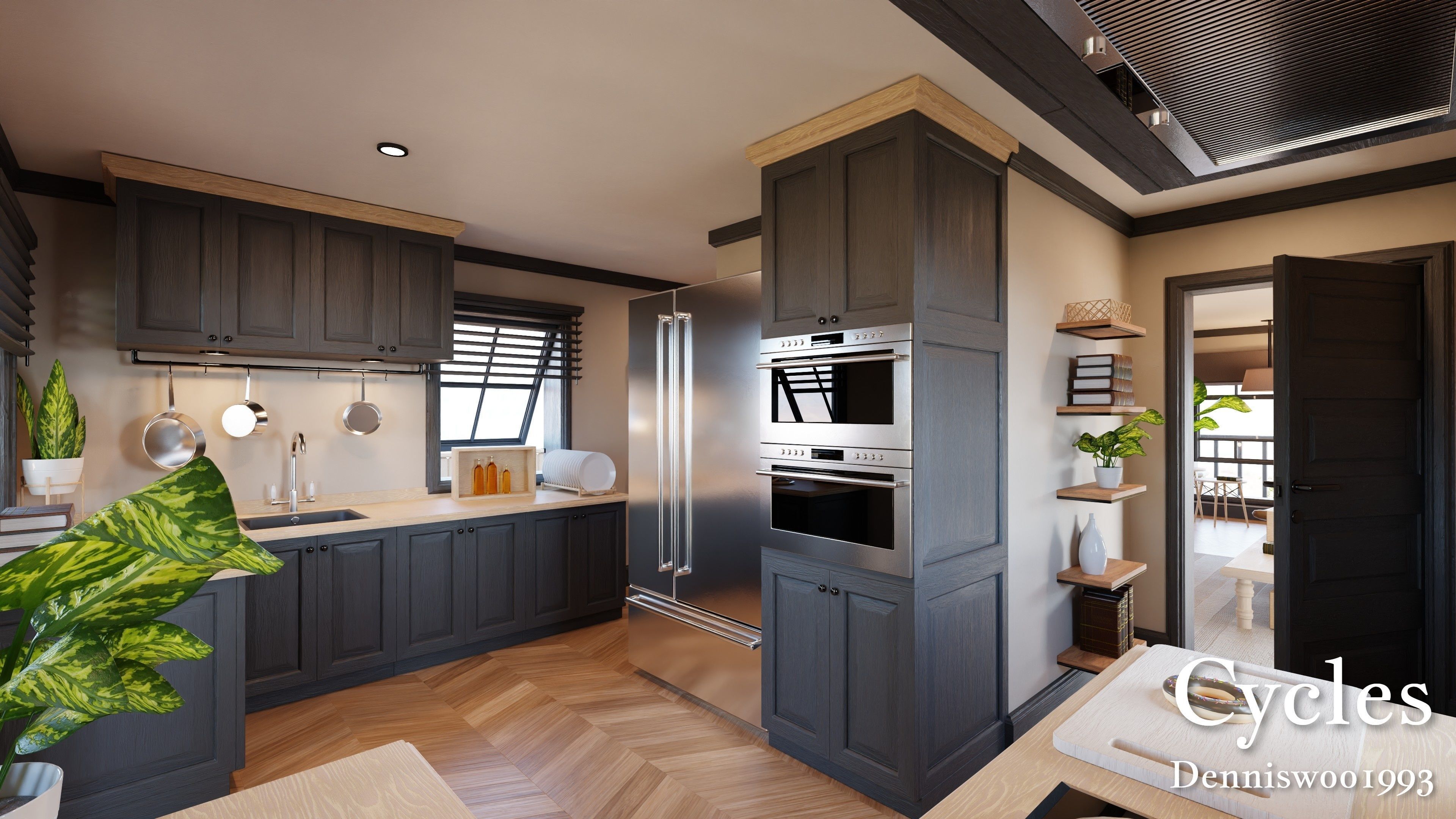 Modular Classic Style American House 4 Low-poly 3D model_4