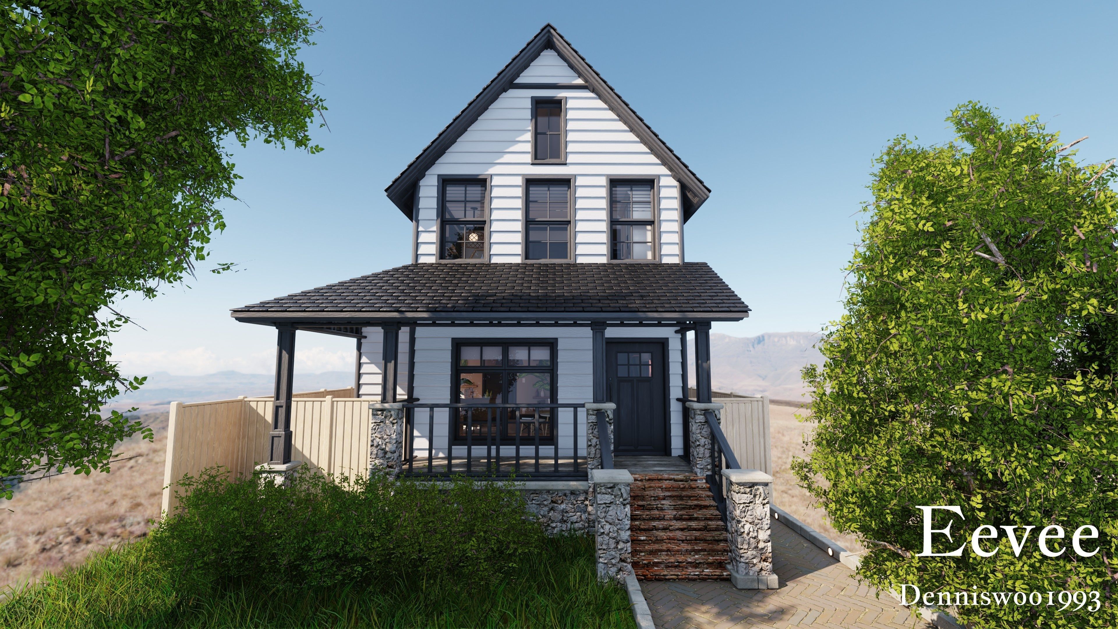 Modular Classic Style American House 4 Low-poly 3D model_29