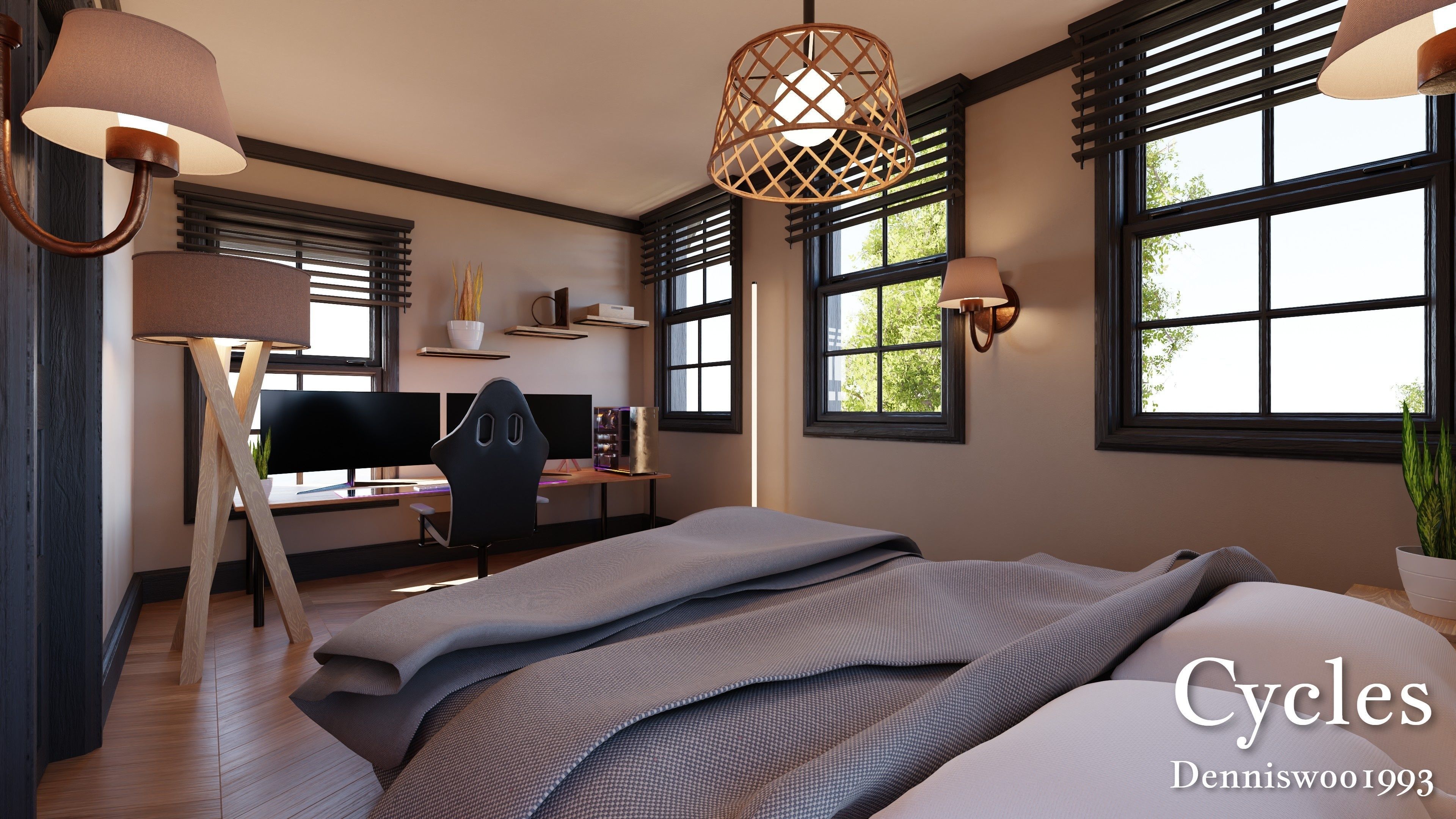 Modular Classic Style American House 4 Low-poly 3D model_15