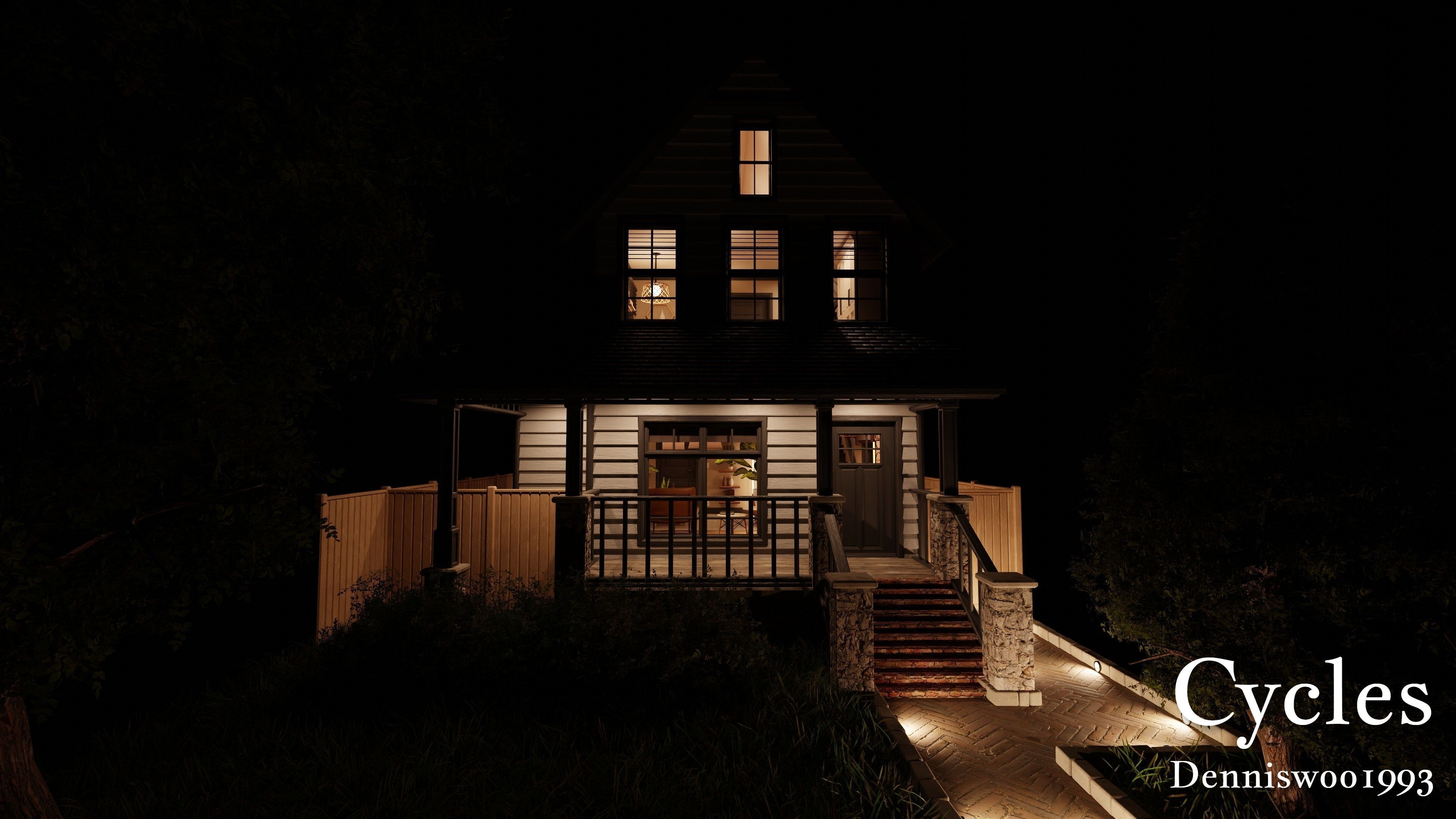 Modular Classic Style American House 4 Low-poly 3D model_17