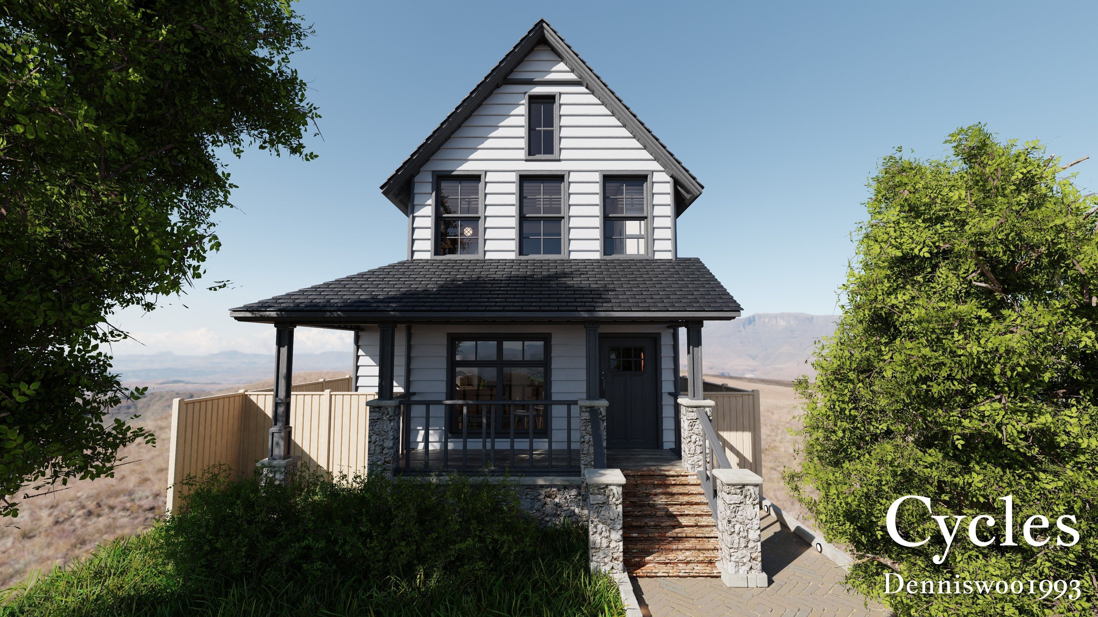Modular Classic Style American House 4 Low-poly 3D model_3