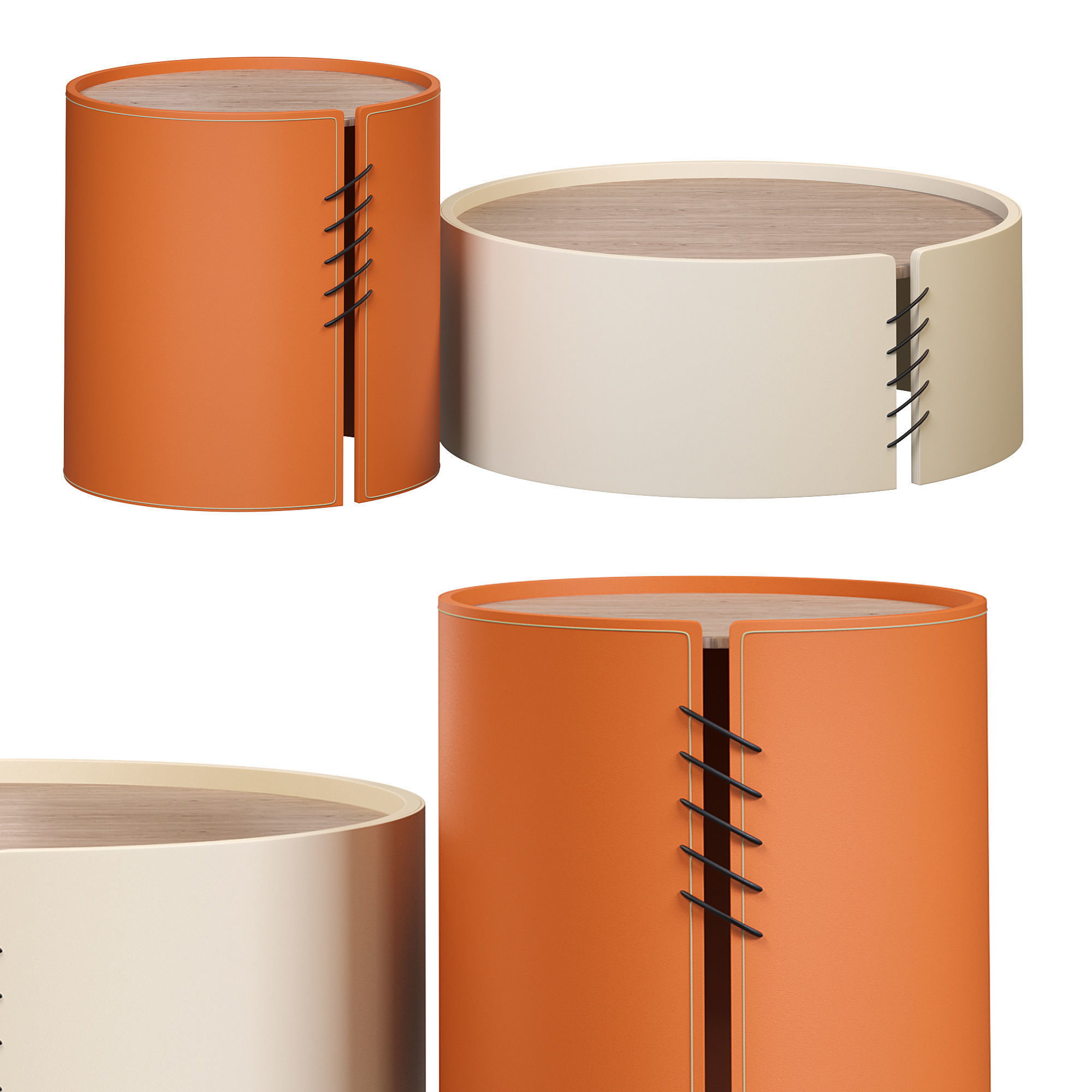 Round coffee table sets with saddle 3D model_2