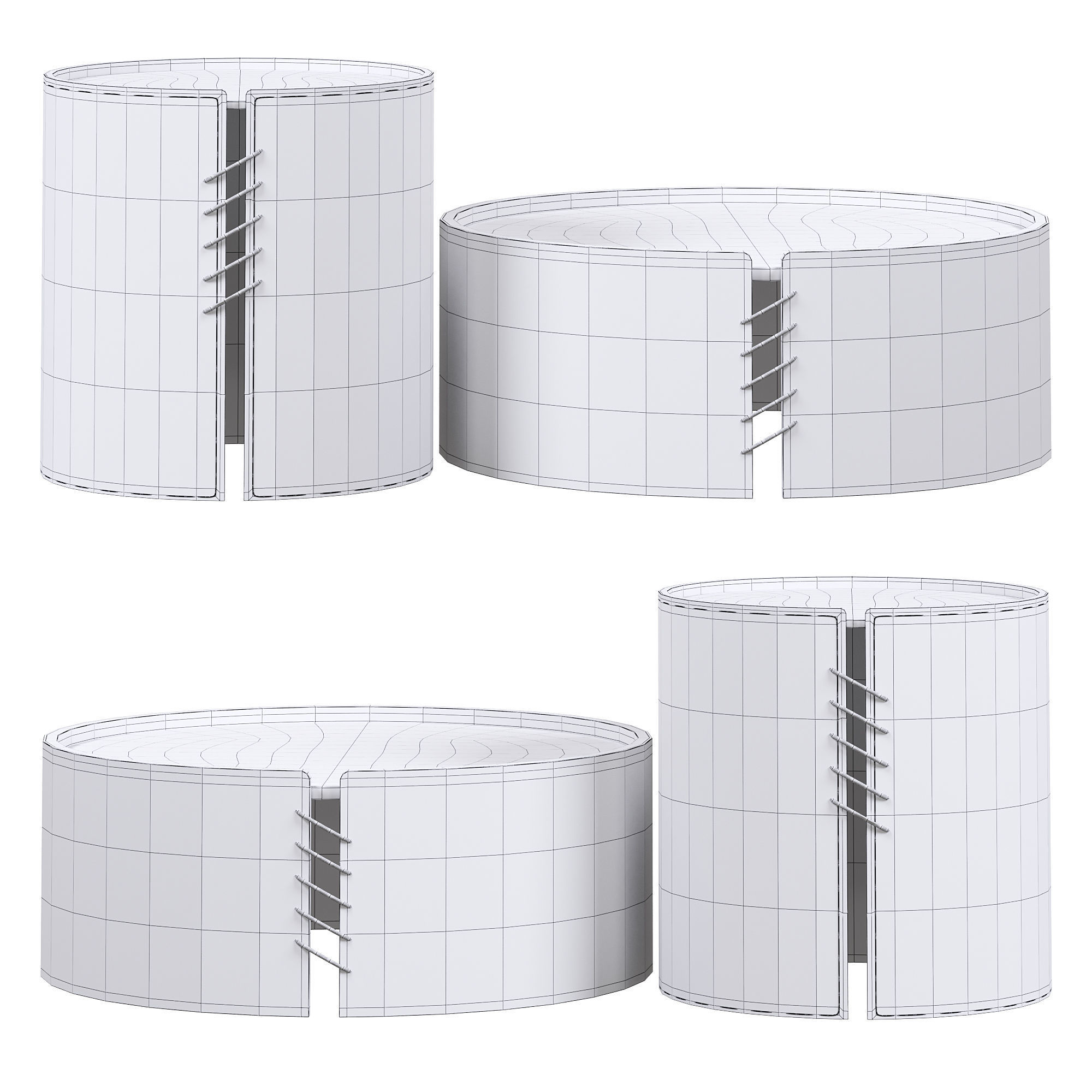 Round coffee table sets with saddle 3D model_4