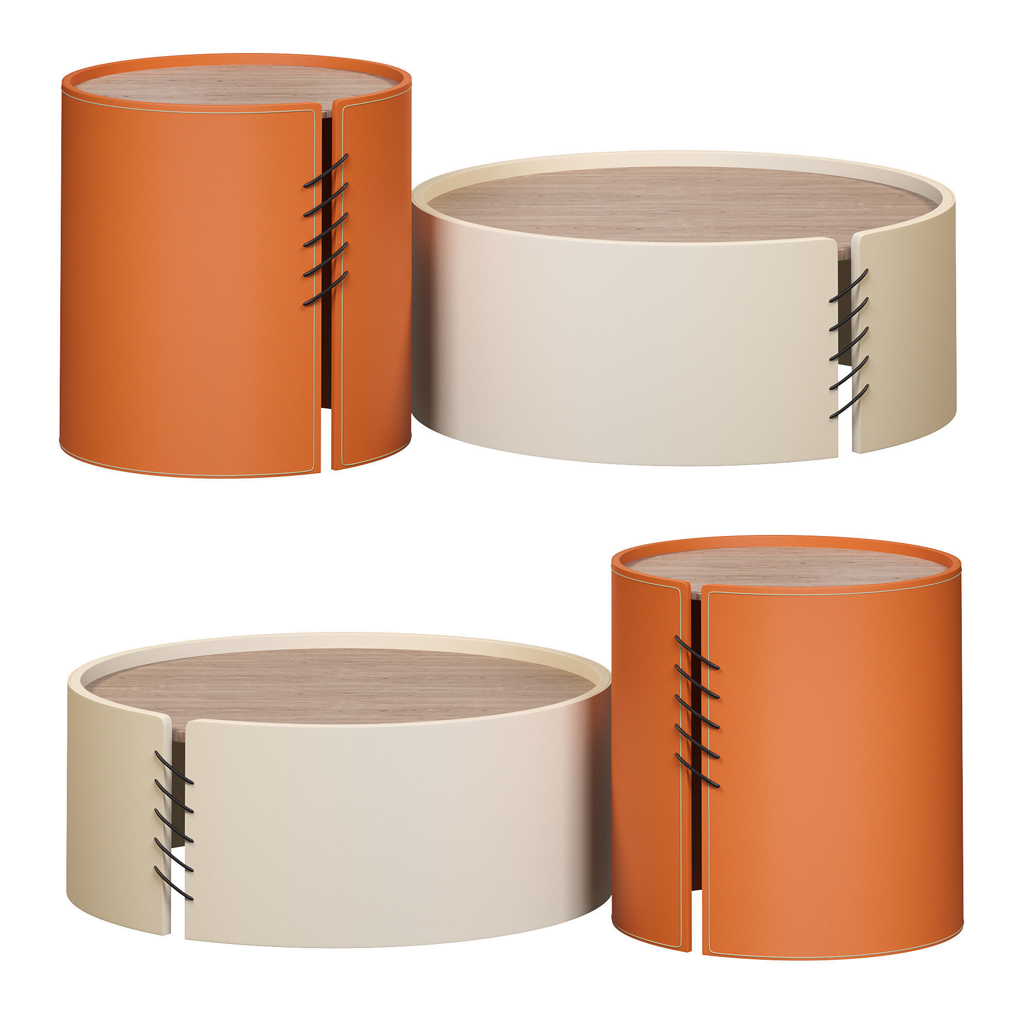 Round coffee table sets with saddle 3D model_1