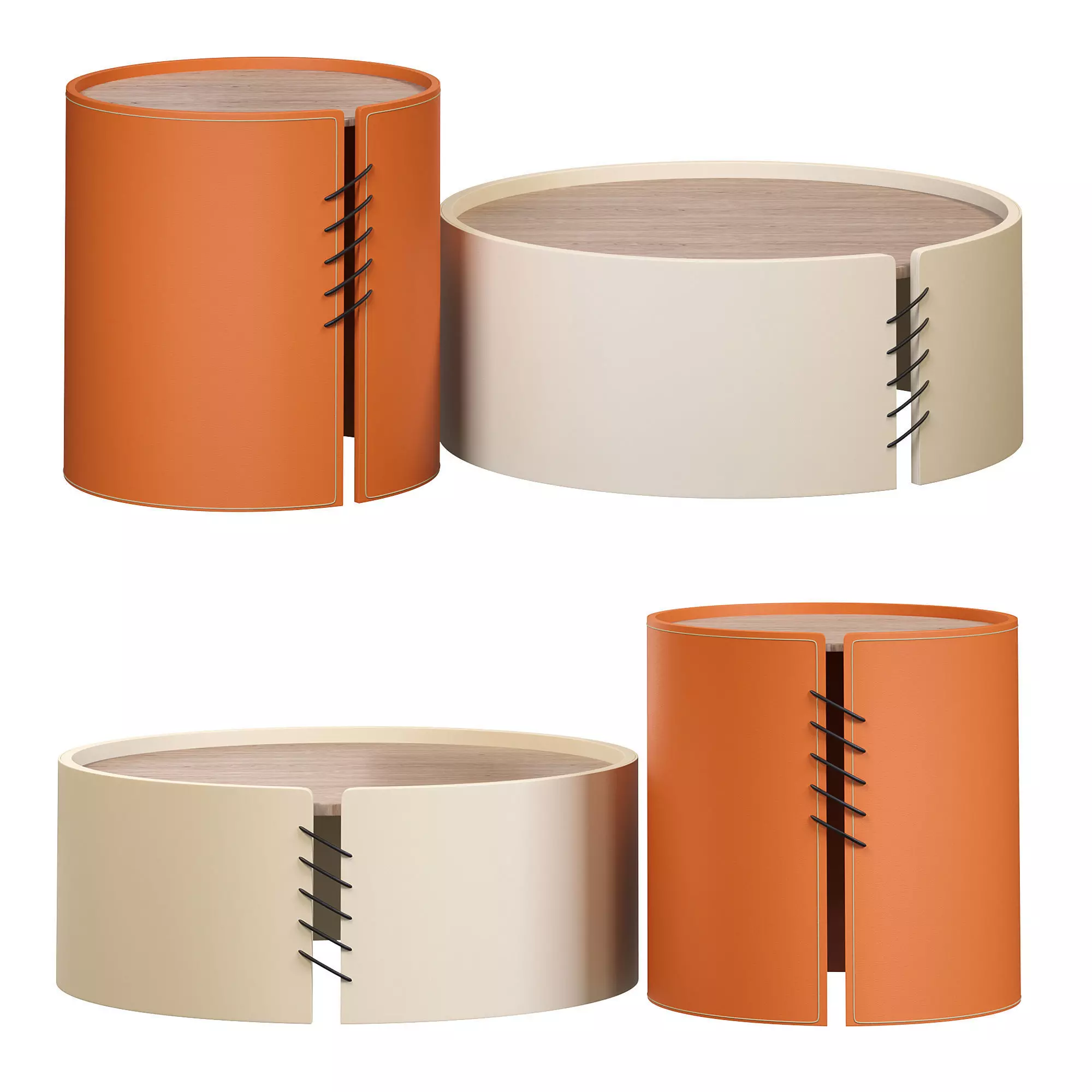 Round coffee table sets with saddle 3D model_0