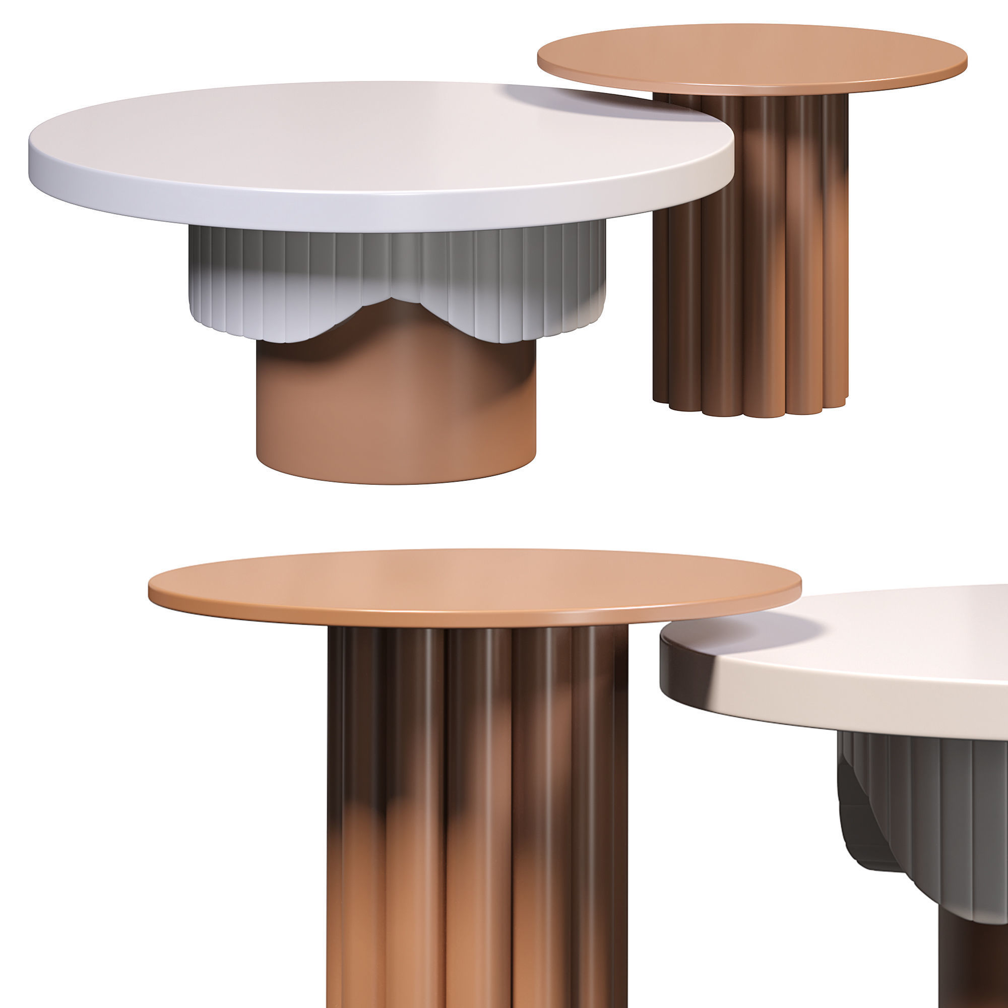 2piece round wood coffee table by Homary 3D model_2