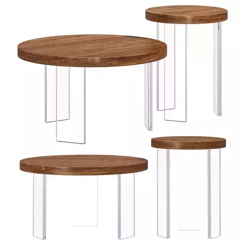 Piece pine wood acrylic round coffee table by Homary 3D model