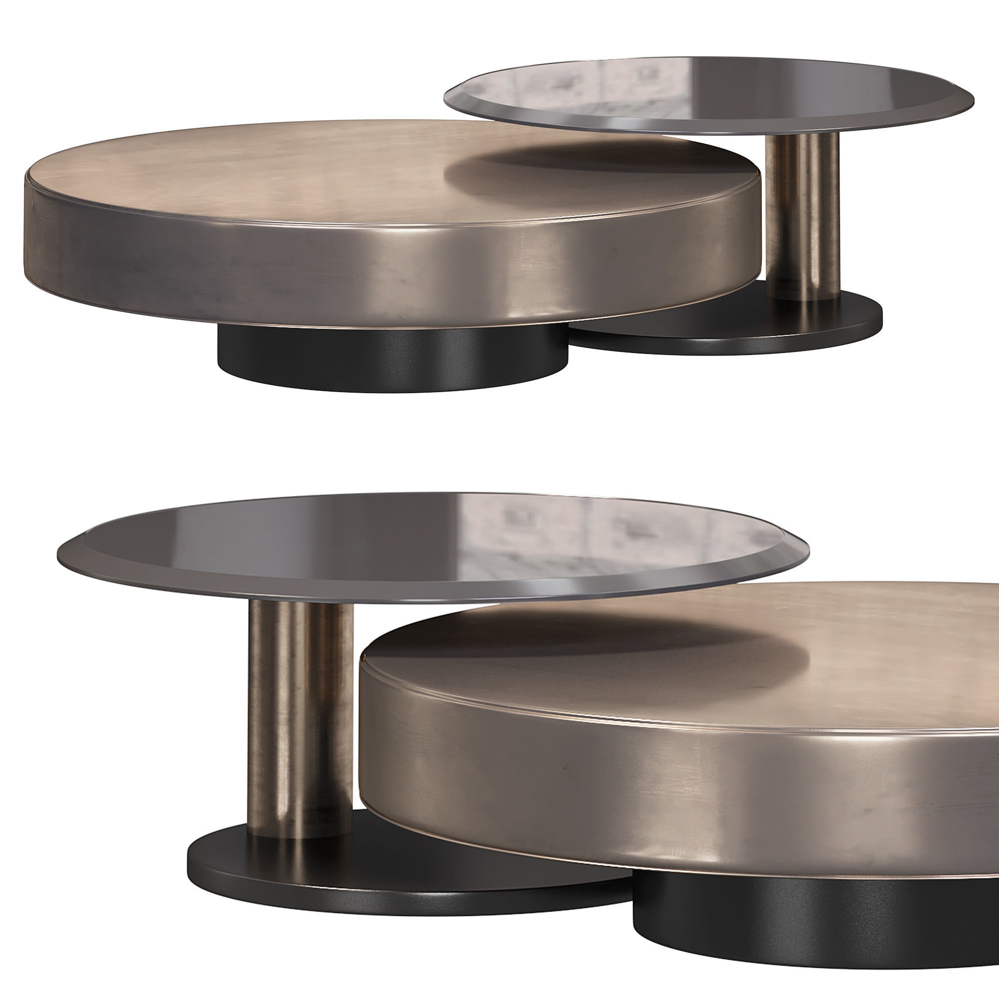Modern gold black 2piece round nesting coffee table by Homary 3D model_2