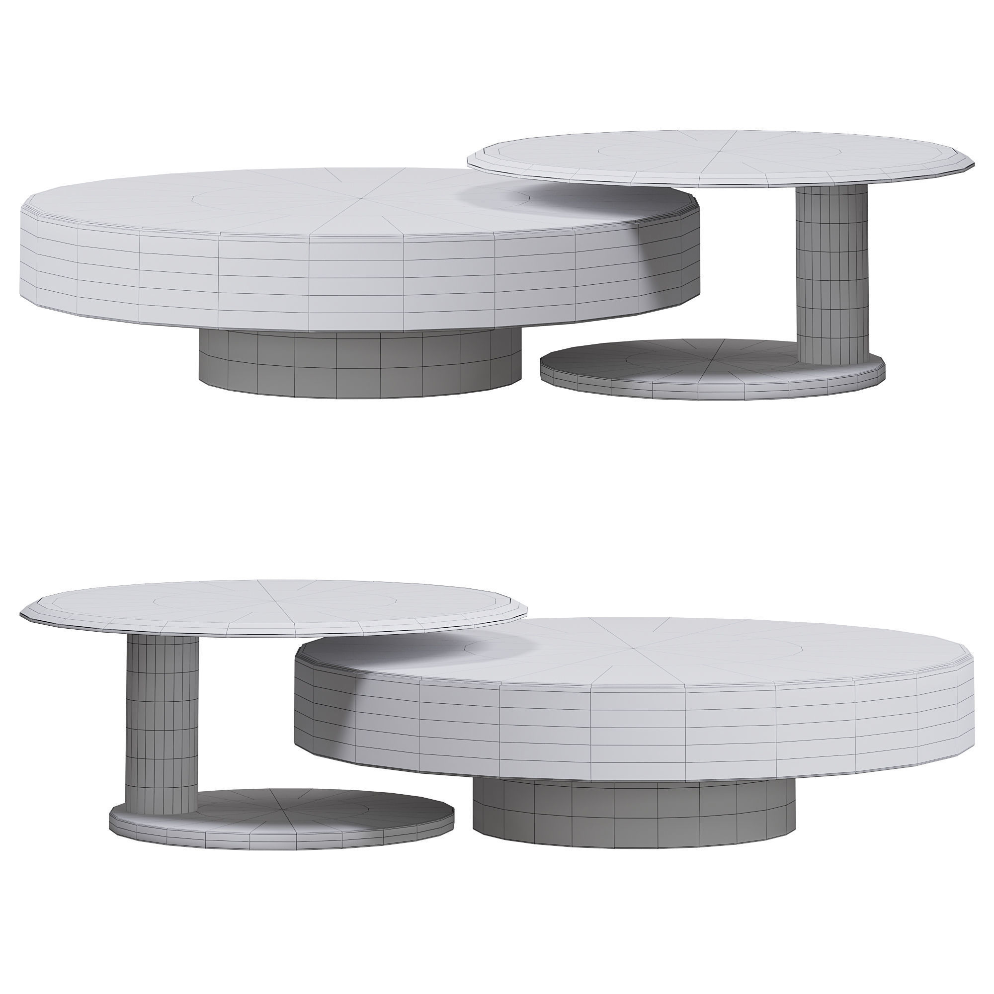 Modern gold black 2piece round nesting coffee table by Homary 3D model_4