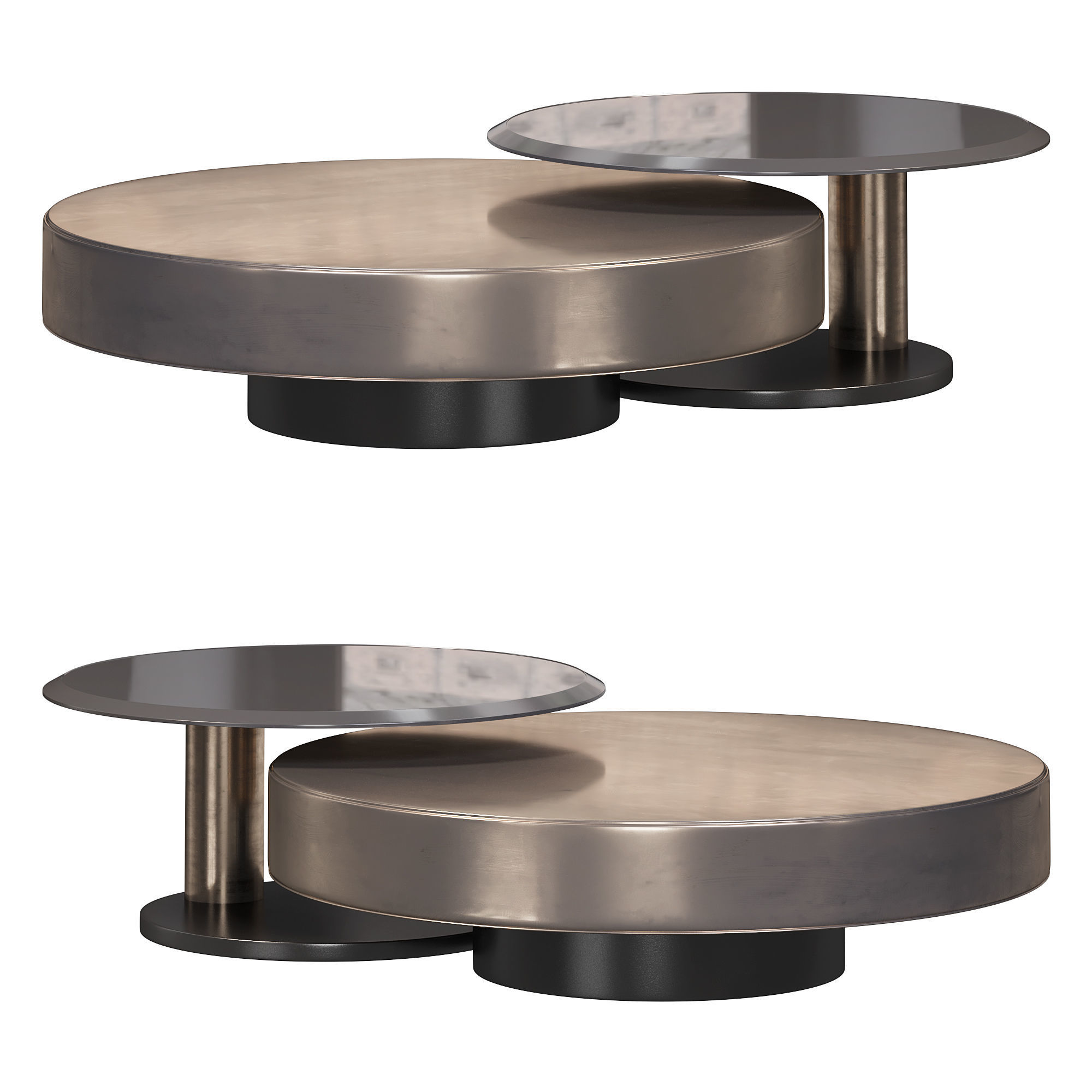 Modern gold black 2piece round nesting coffee table by Homary 3D model_1