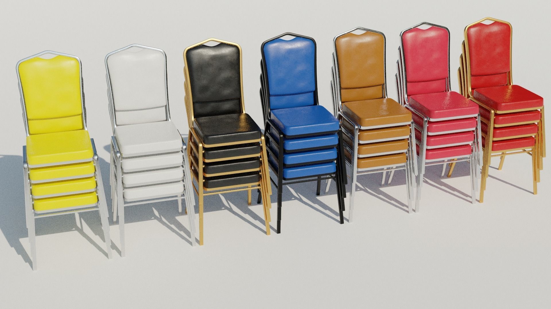 Stackable Banquet Chair Leather and Fabric Seat Low-poly 3D model_1