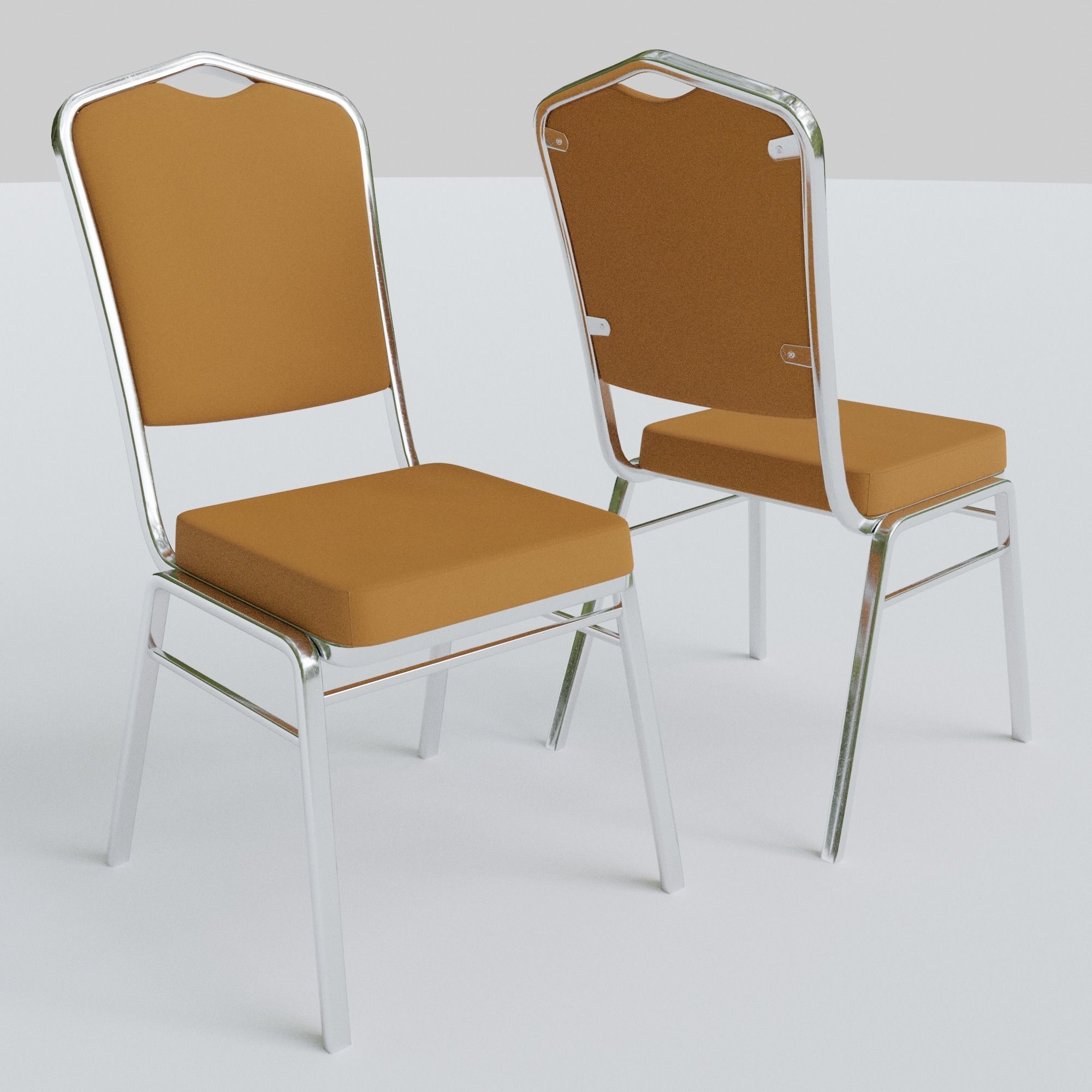 Stackable Banquet Chair Leather and Fabric Seat Low-poly 3D model_7
