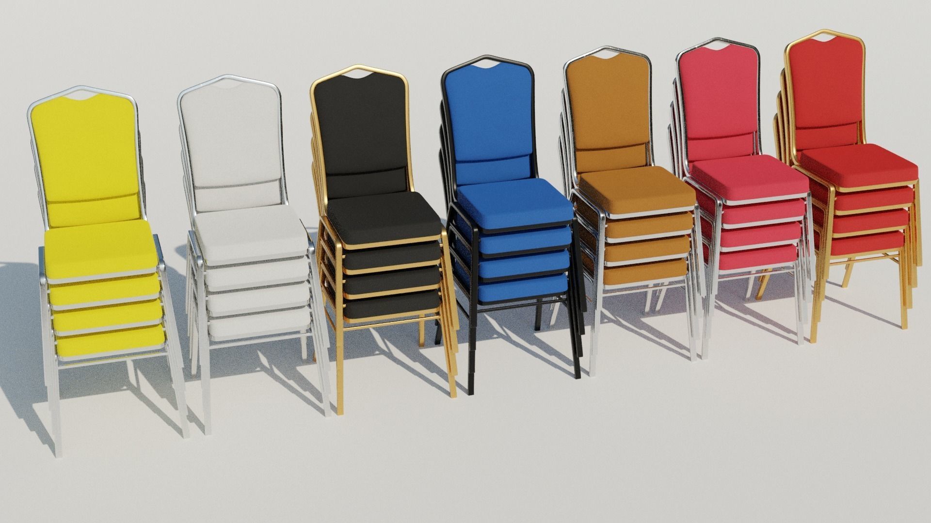 Stackable Banquet Chair Leather and Fabric Seat Low-poly 3D model_3
