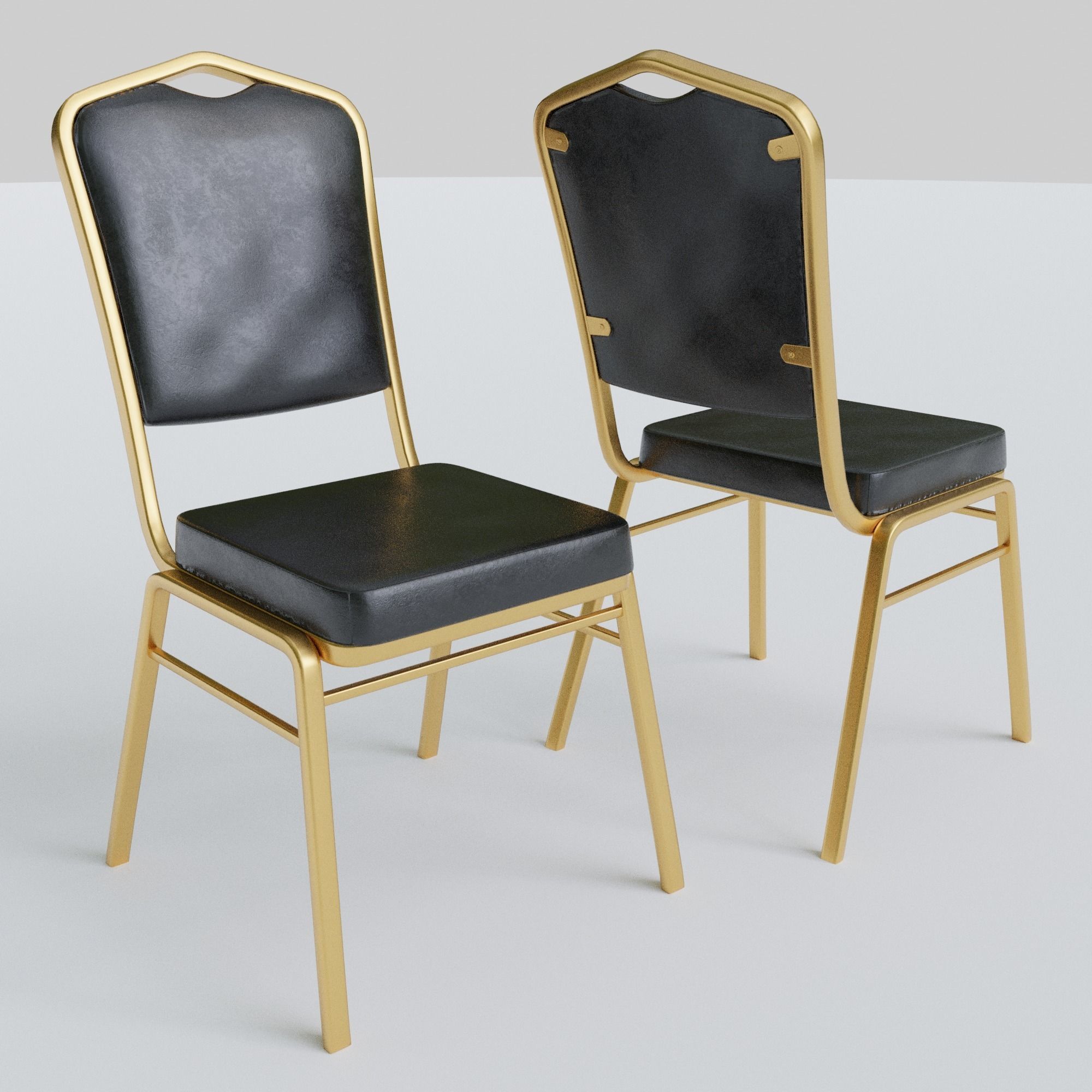 Stackable Banquet Chair Leather and Fabric Seat Low-poly 3D model_12