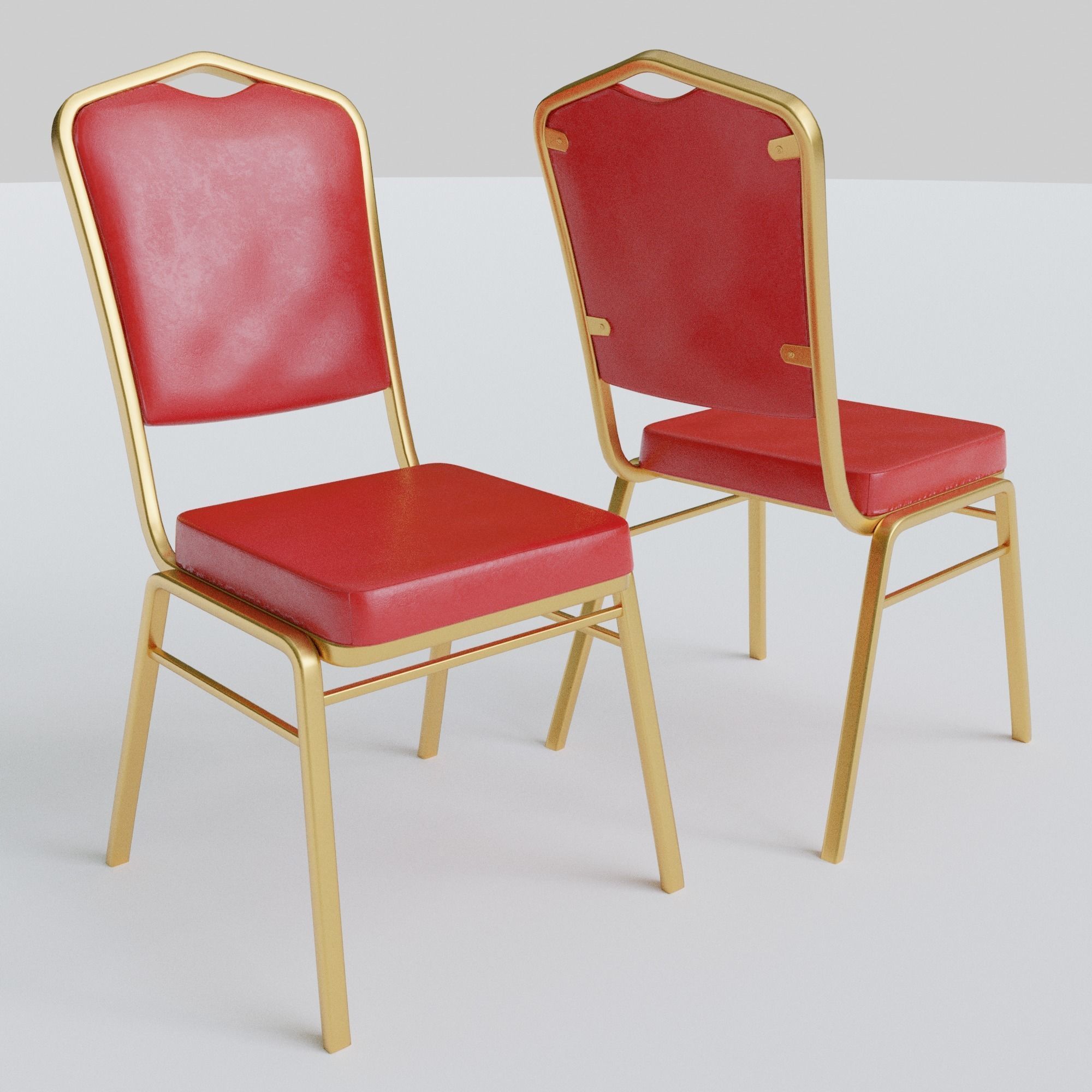 Stackable Banquet Chair Leather and Fabric Seat Low-poly 3D model_4