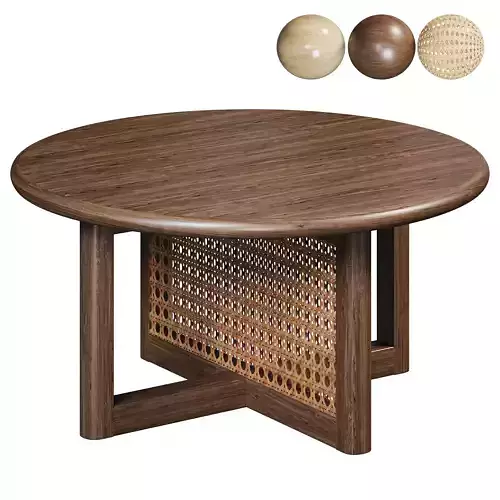  Wood and Rattan Coffee Table in Natural By Homary 3D model