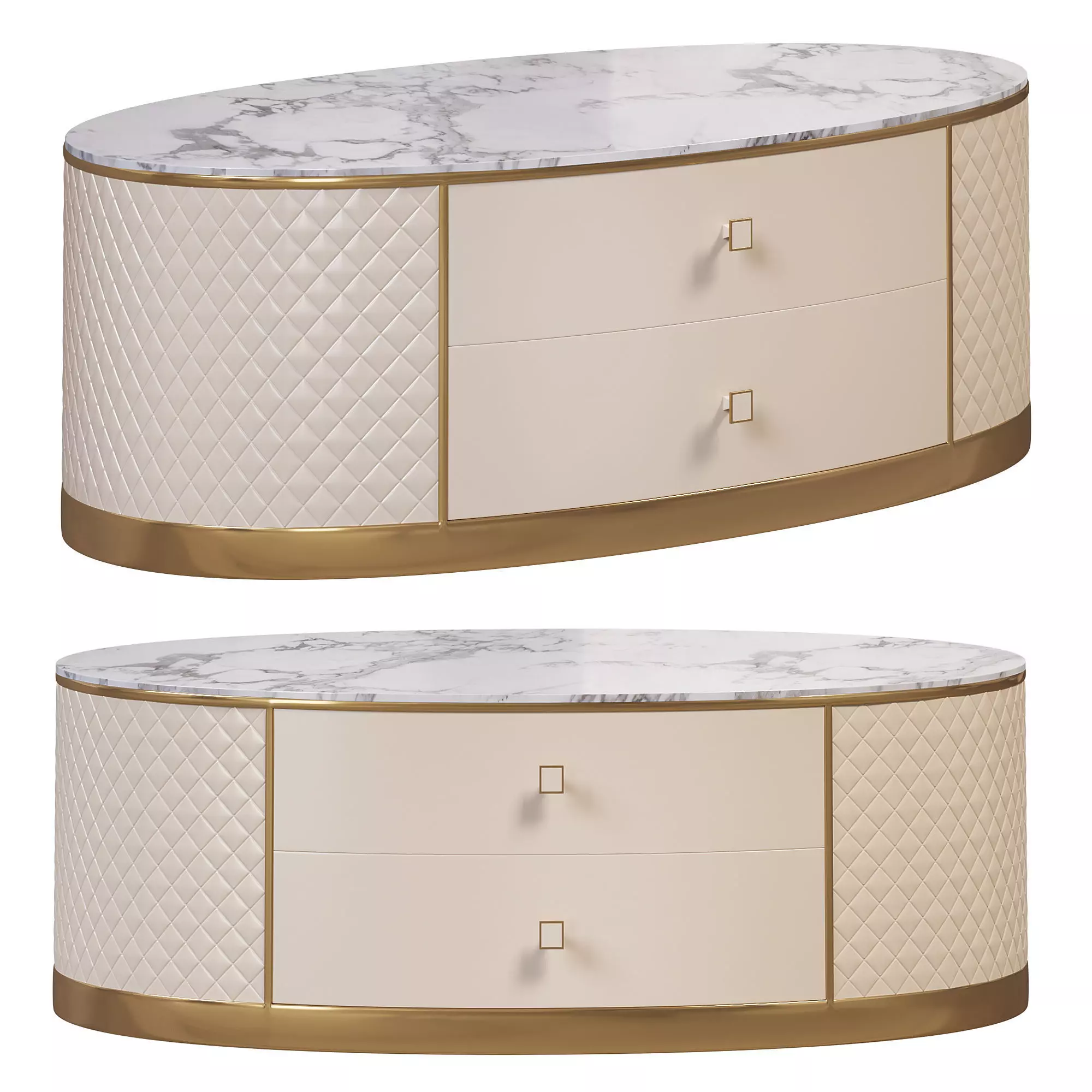 White oval marble top coffee table by Homary 3D model_0