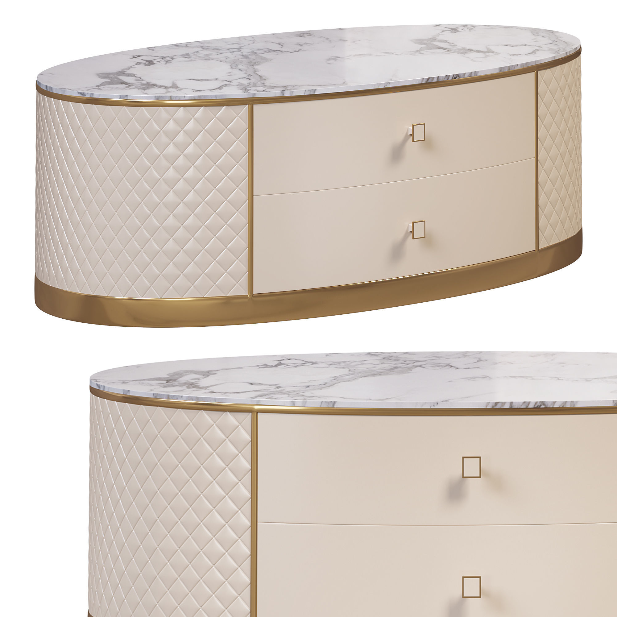 White oval marble top coffee table by Homary 3D model_1