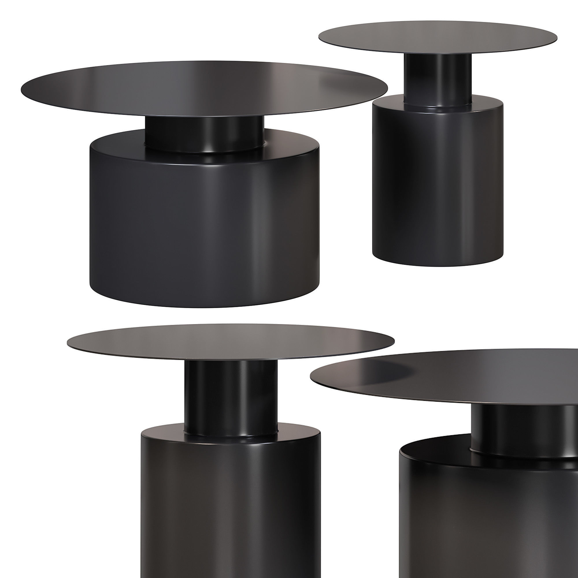 Black round coffee table metal accent table by Homary 3D model_2