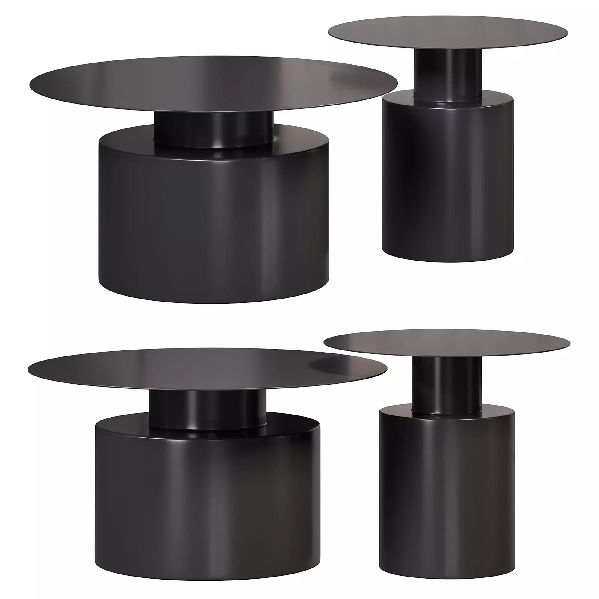 Black round coffee table metal accent table by Homary 3D model_0