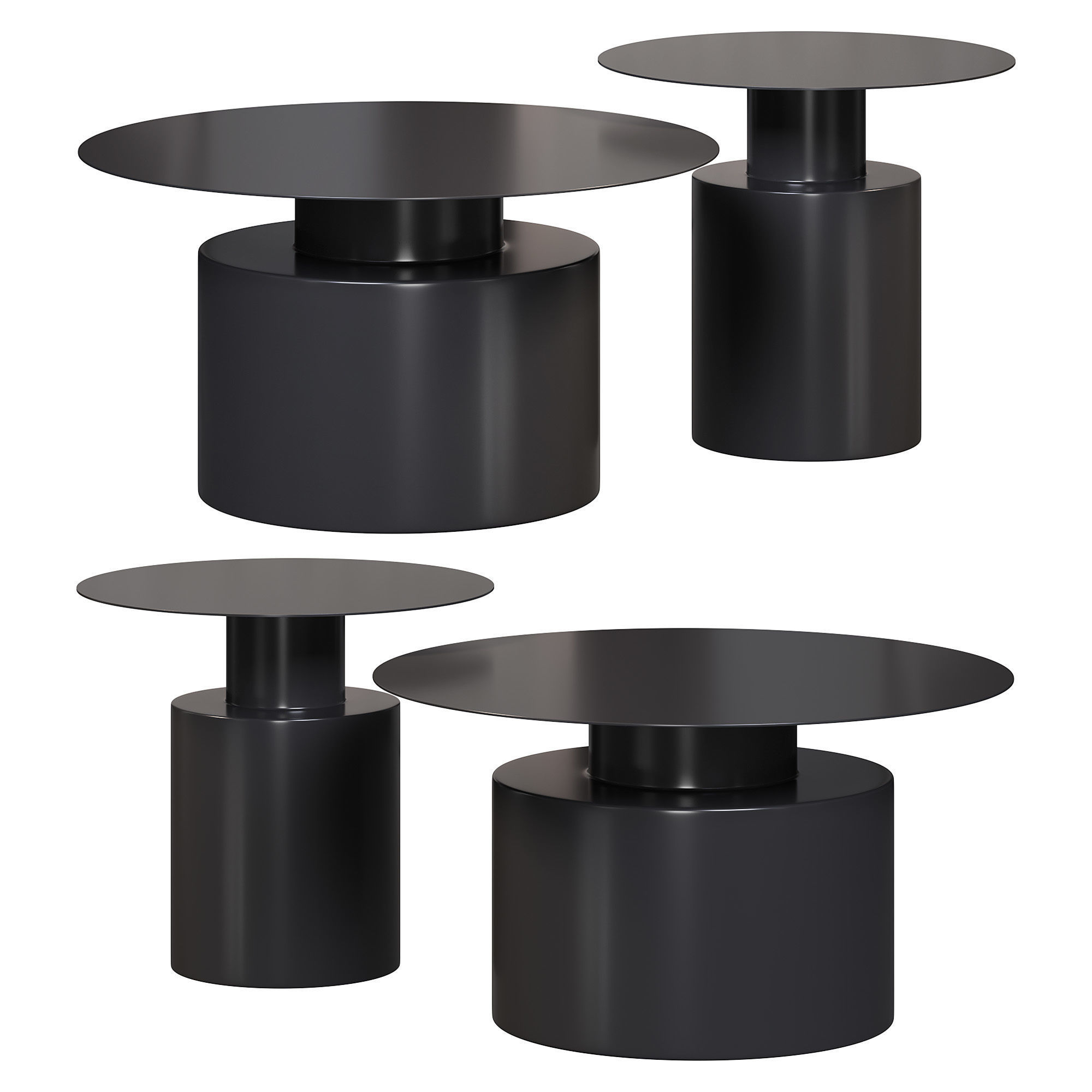 Black round coffee table metal accent table by Homary 3D model_1
