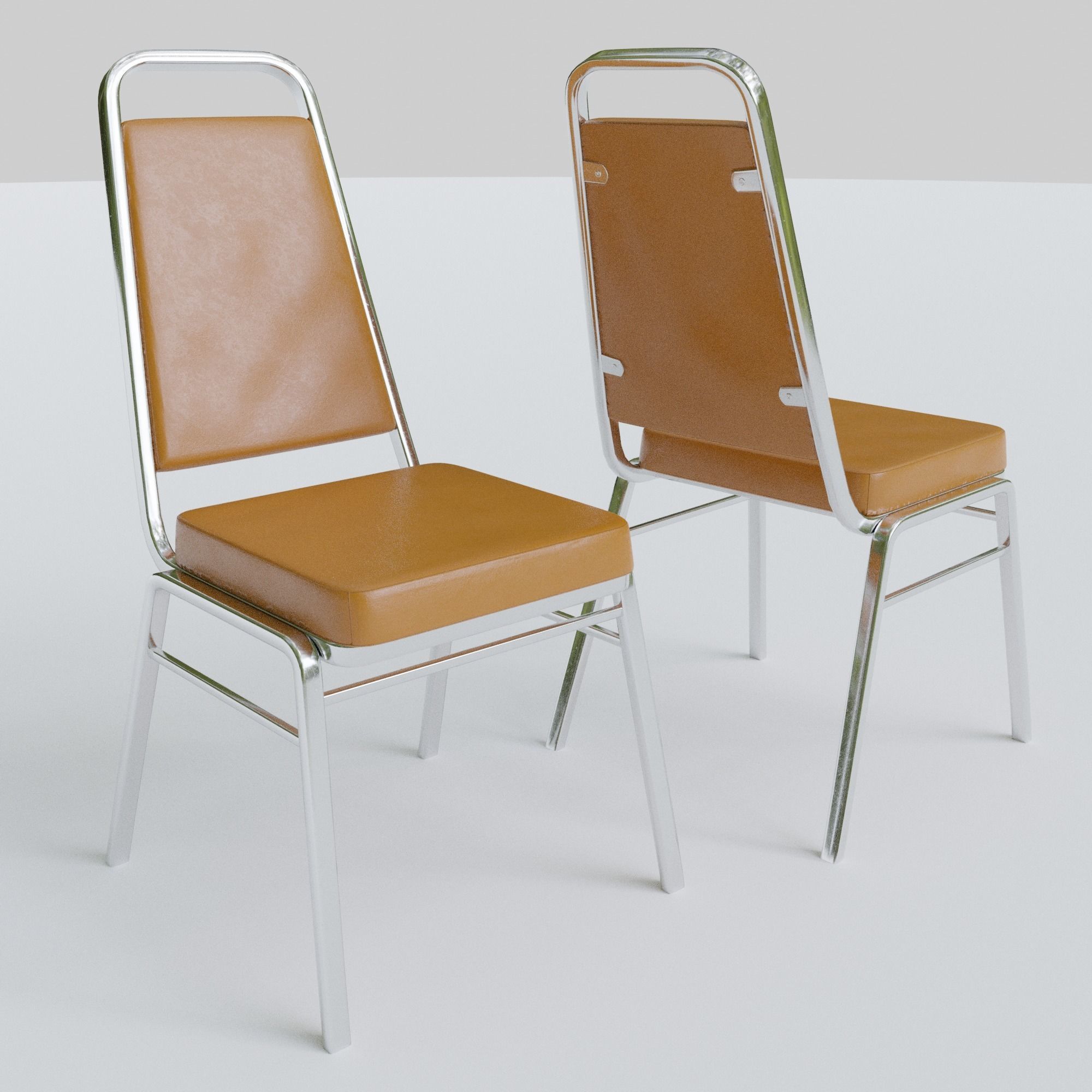 Stackable Banquet Chair Leather and Fabric Seat Low-poly 3D model_13