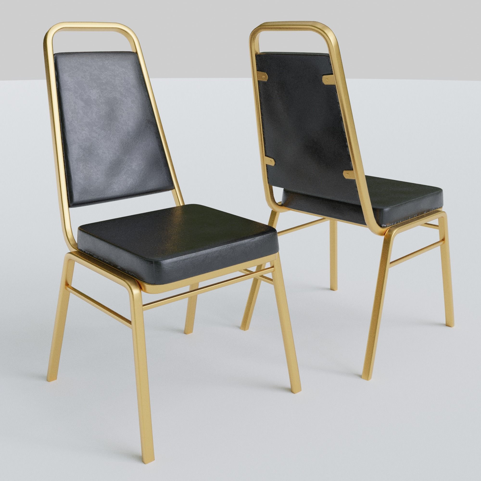 Stackable Banquet Chair Leather and Fabric Seat Low-poly 3D model_12