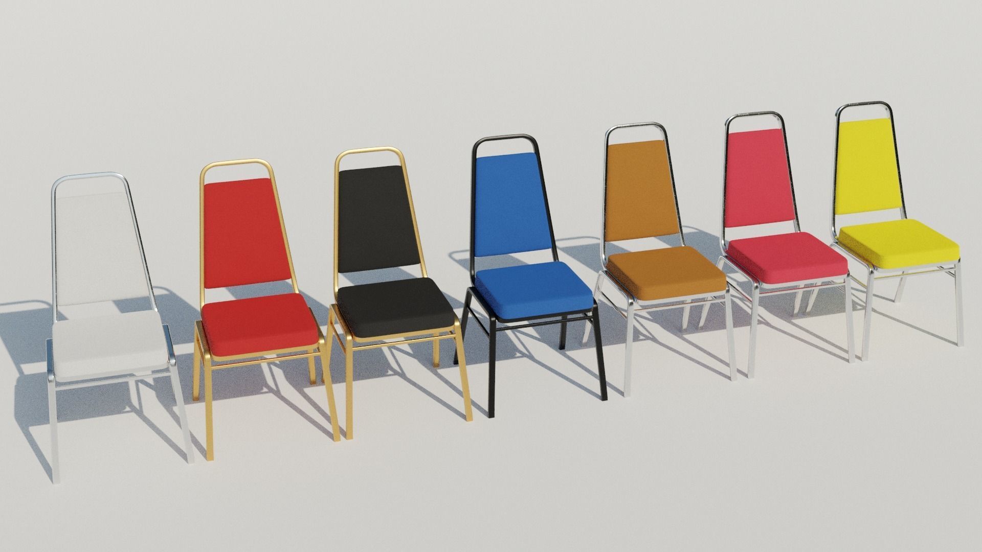 Stackable Banquet Chair Leather and Fabric Seat Low-poly 3D model_2