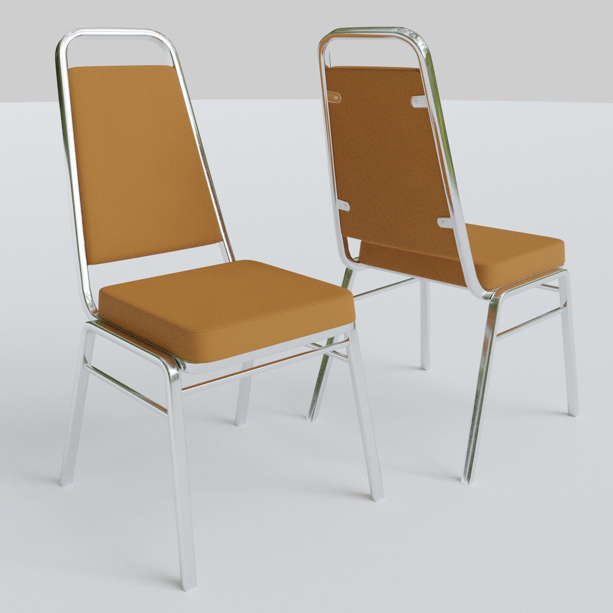 Stackable Banquet Chair Leather and Fabric Seat Low-poly 3D model_7