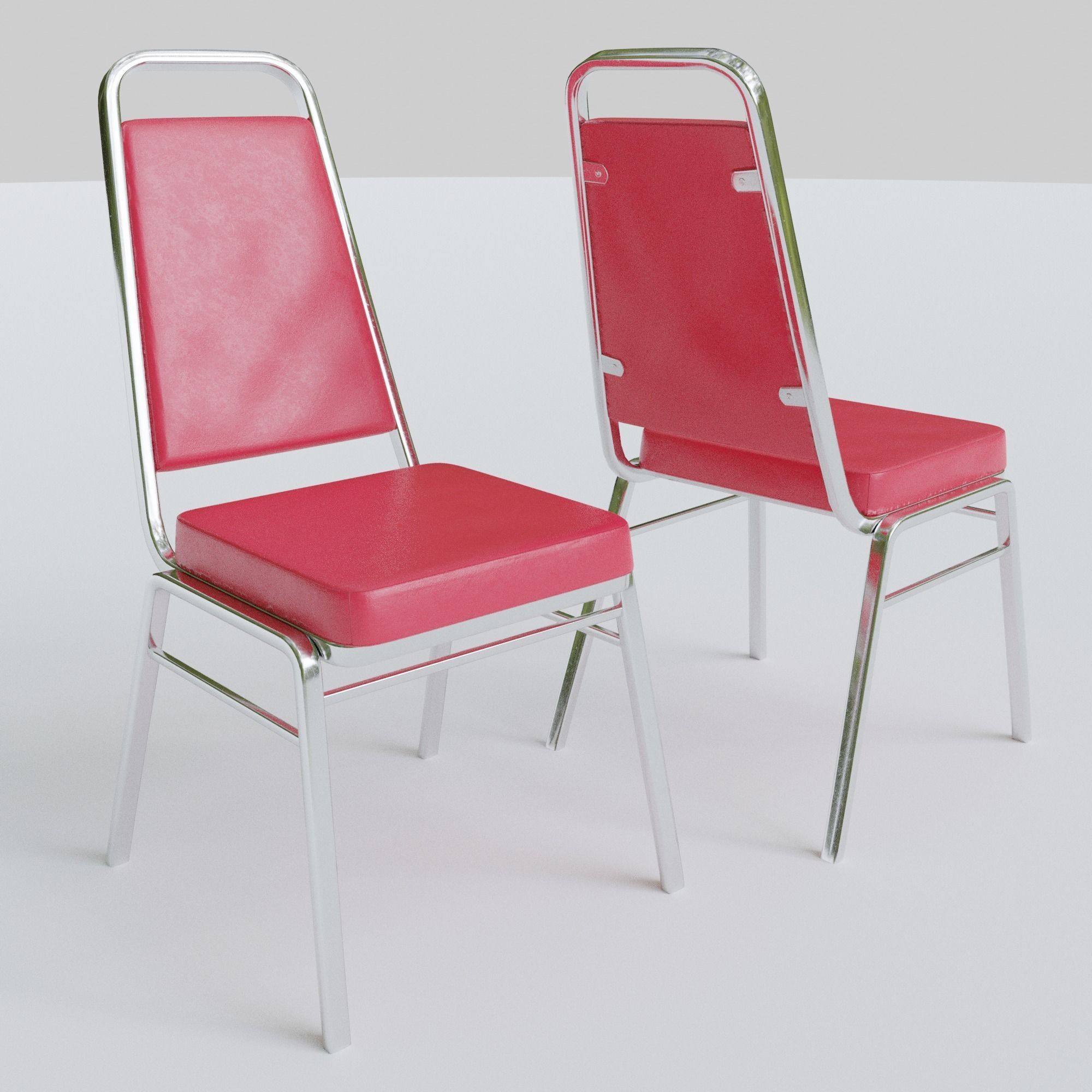 Stackable Banquet Chair Leather and Fabric Seat Low-poly 3D model_4