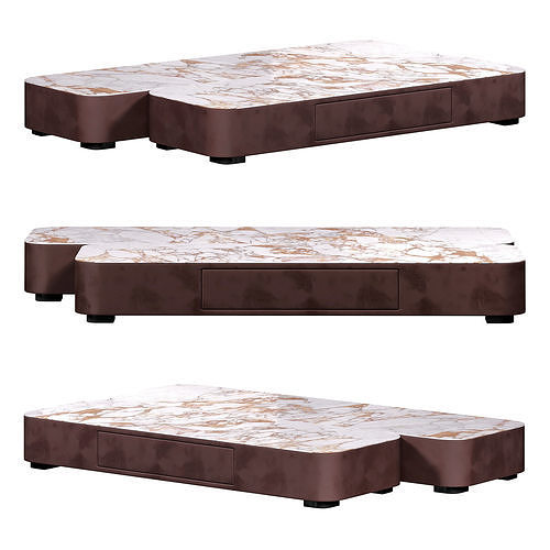 Pieces modern brown stone top coffee table by Homary 3D model