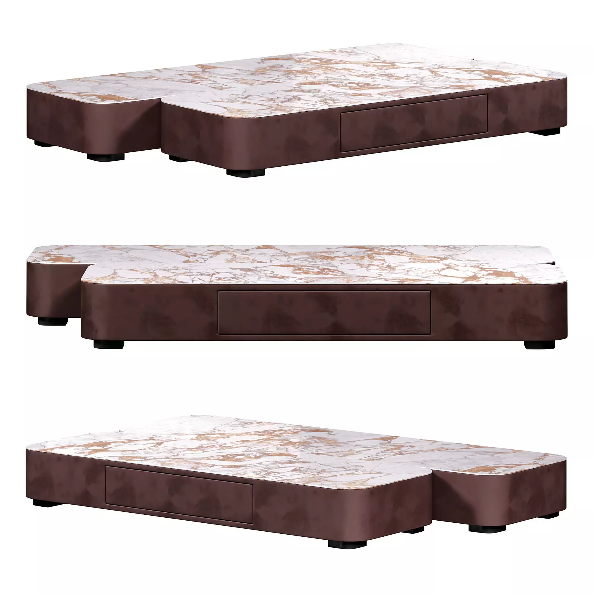 Pieces modern brown stone top coffee table by Homary 3D model