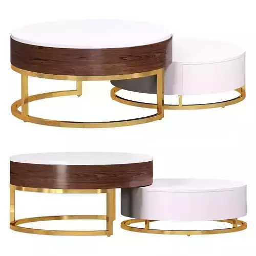 Modern round wood lifttop nesting coffee table