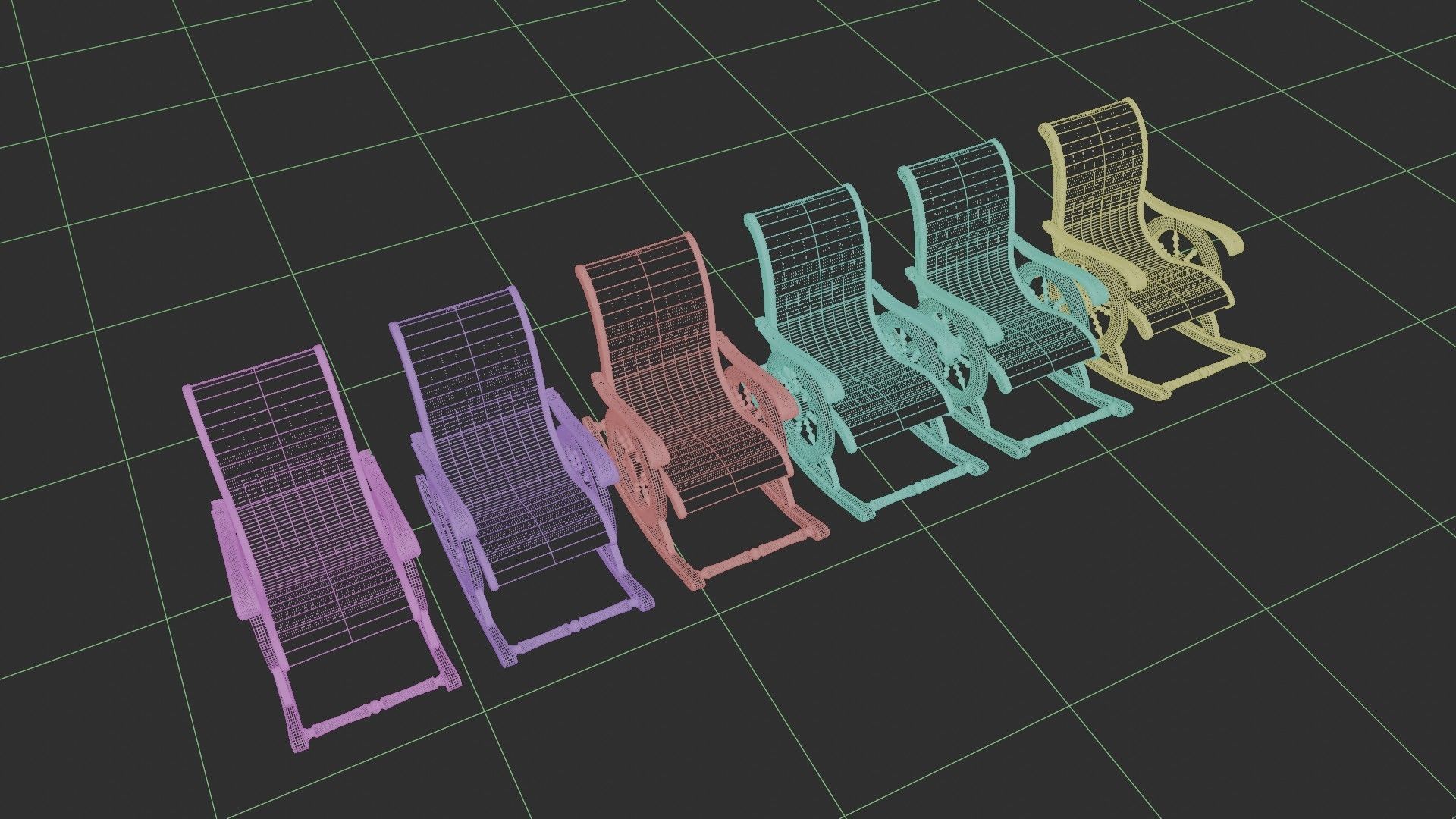 Indian Wooden Swinging Chair Pack Low-poly 3D model_2