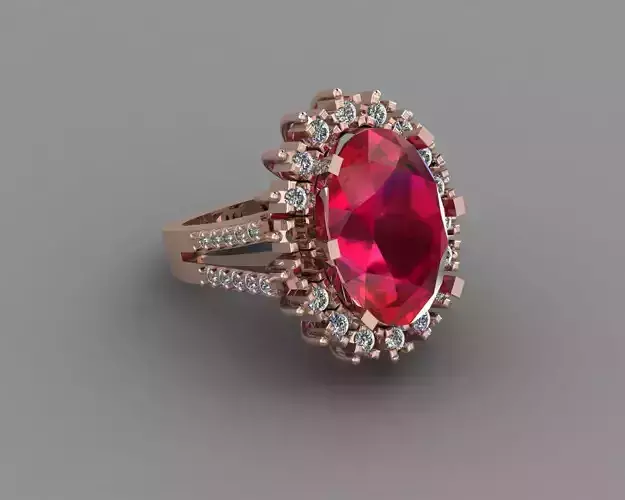 Ruby Rose Gold Women Diamond Ring 3D print model